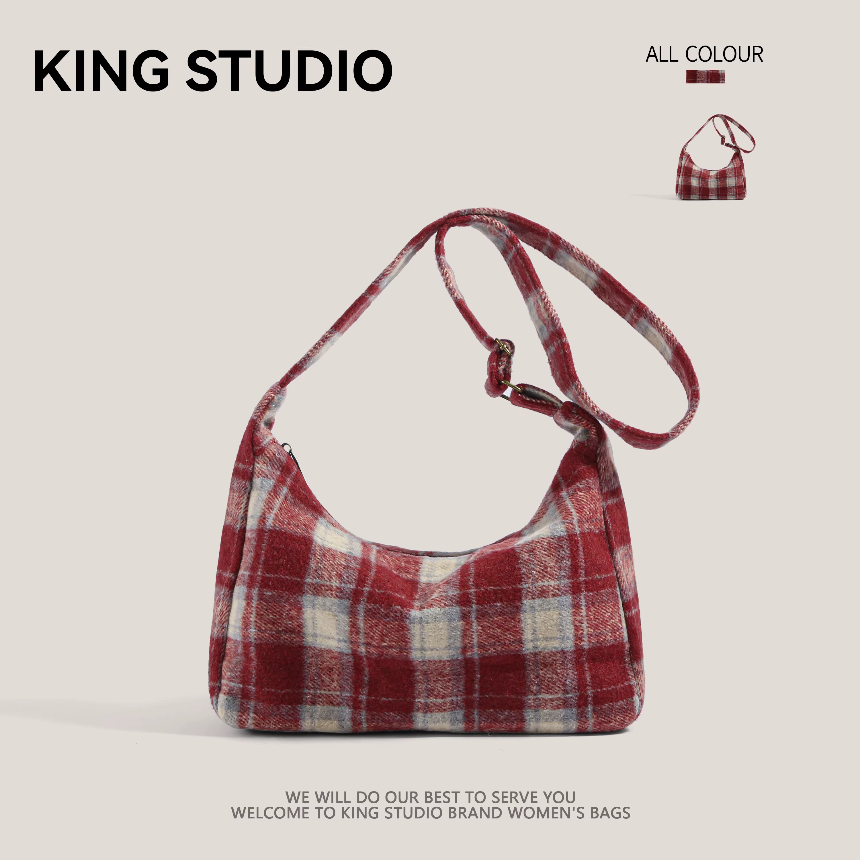 Túi vải dạ kẻ caro mùa thu đông dành cho nữ 2025, kiểu dáng retro học sinh, túi tote đa năng, đeo vai, đeo chéo cho sinh viên đại học