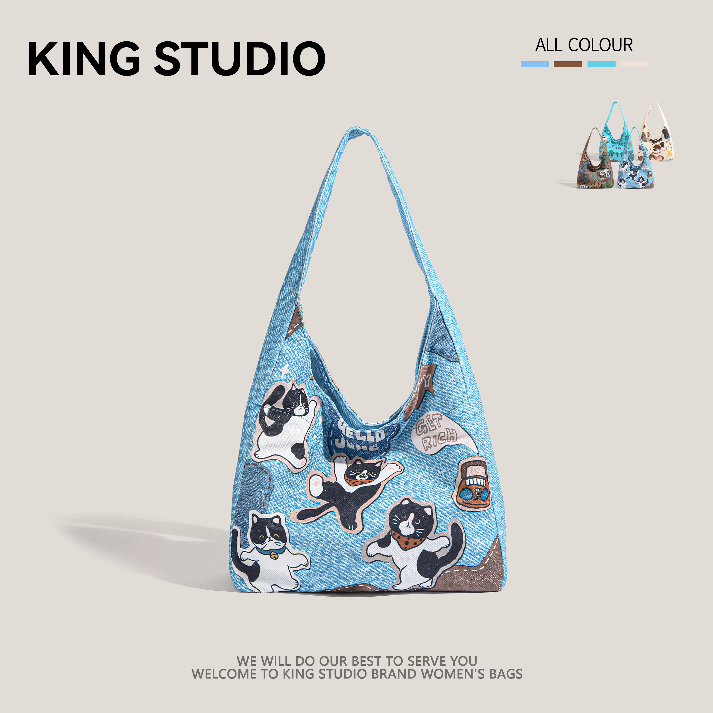 Túi xách họa tiết graffiti hoạt hình dễ thương dành cho nữ, mẫu mới xuân hè 2025, túi đeo vai cầm tay, dung tích lớn, túi tote đi làm