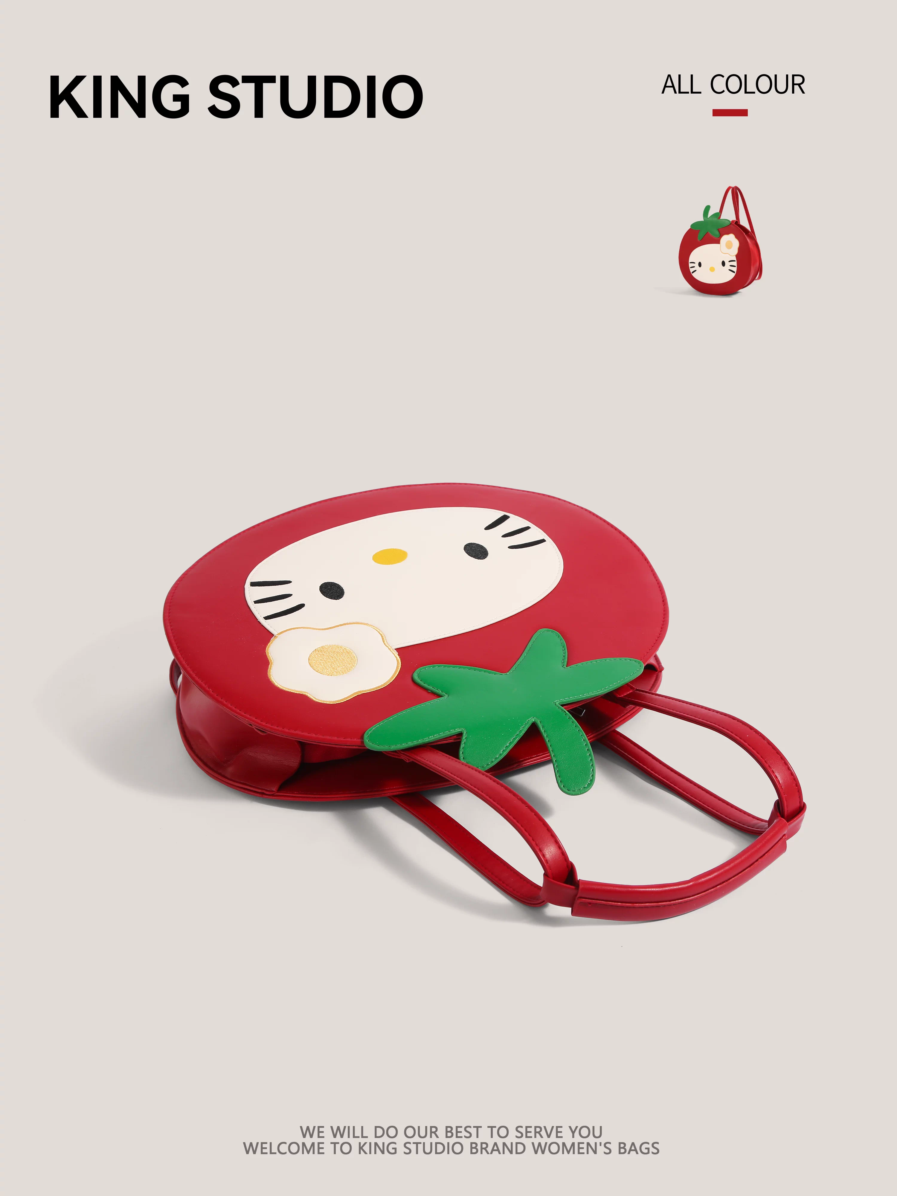 Túi Tote Hello Kitty Táo Đỏ Nữ 2025 Thời Trang Mới Dễ Thương Ba Lô Dung Lượng Lớn Ba Lô Đeo Vai