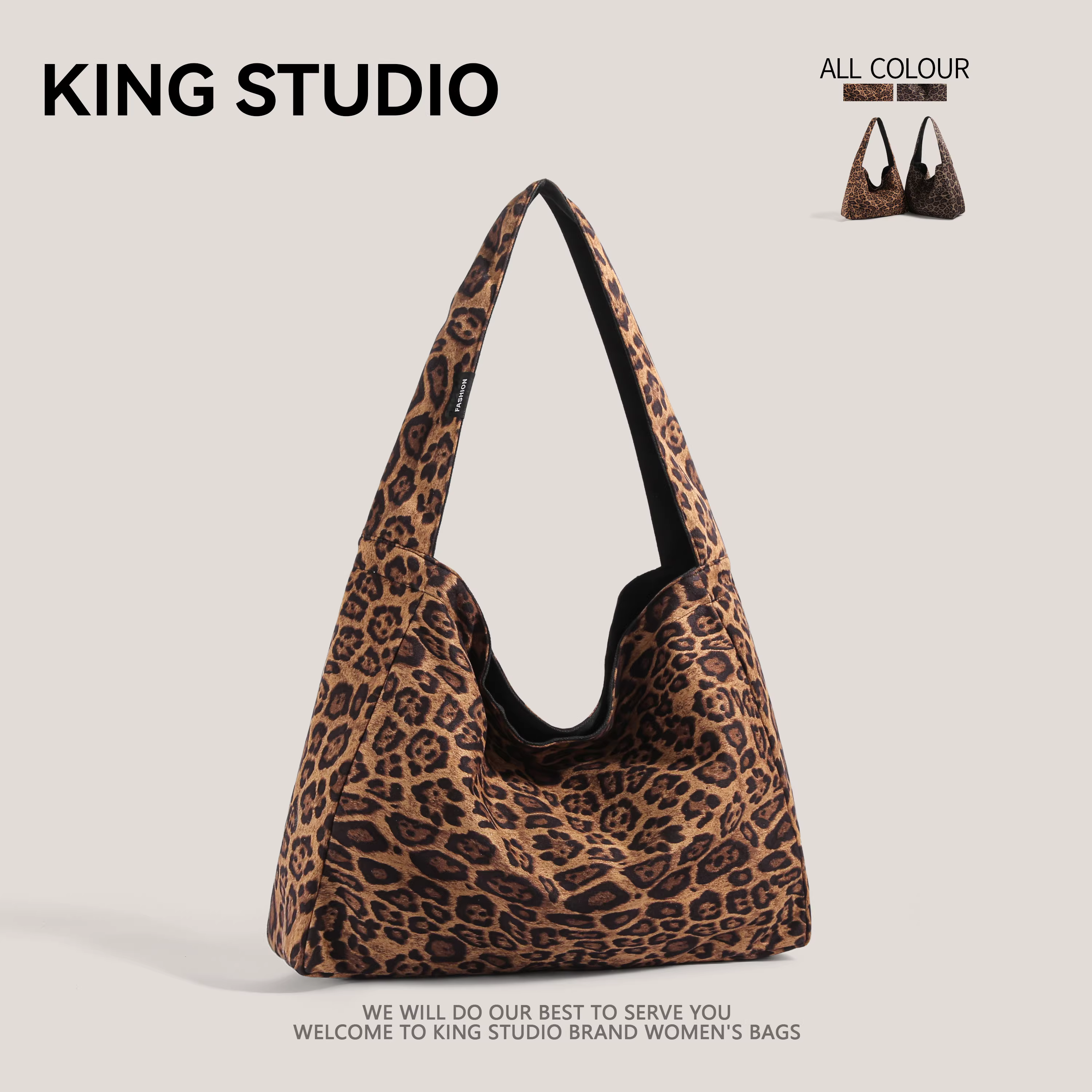 Túi tote da lộn họa tiết báo đốm cỡ lớn dành cho nữ, mẫu mới thu đông 2025, phong cách retro Maillard, túi đeo vai đi làm thời trang