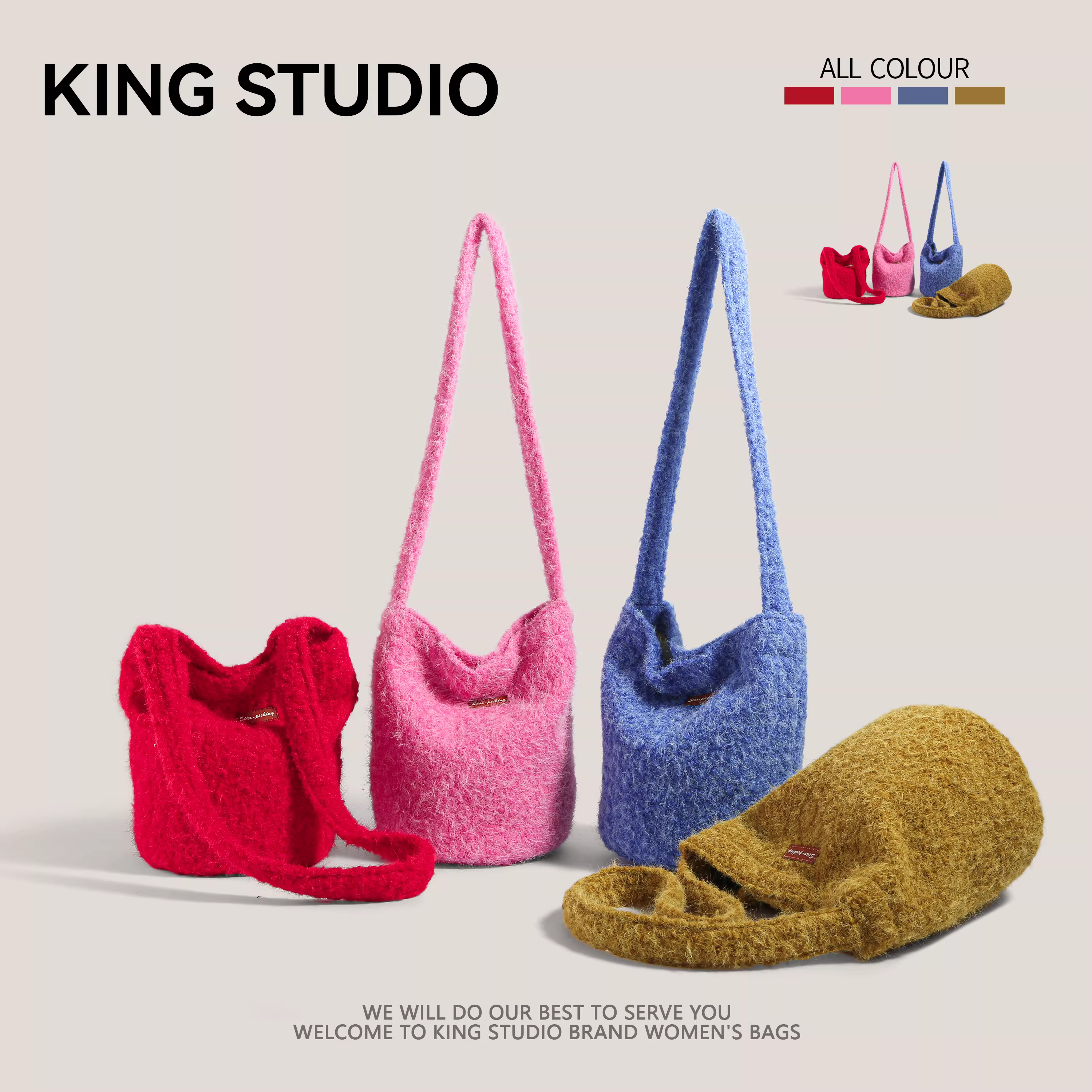 Túi len kiểu học viện, dung tích lớn dành cho nữ, mẫu mới thu đông 2025, thời trang Hàn Quốc, túi đeo chéo, túi lông mềm.