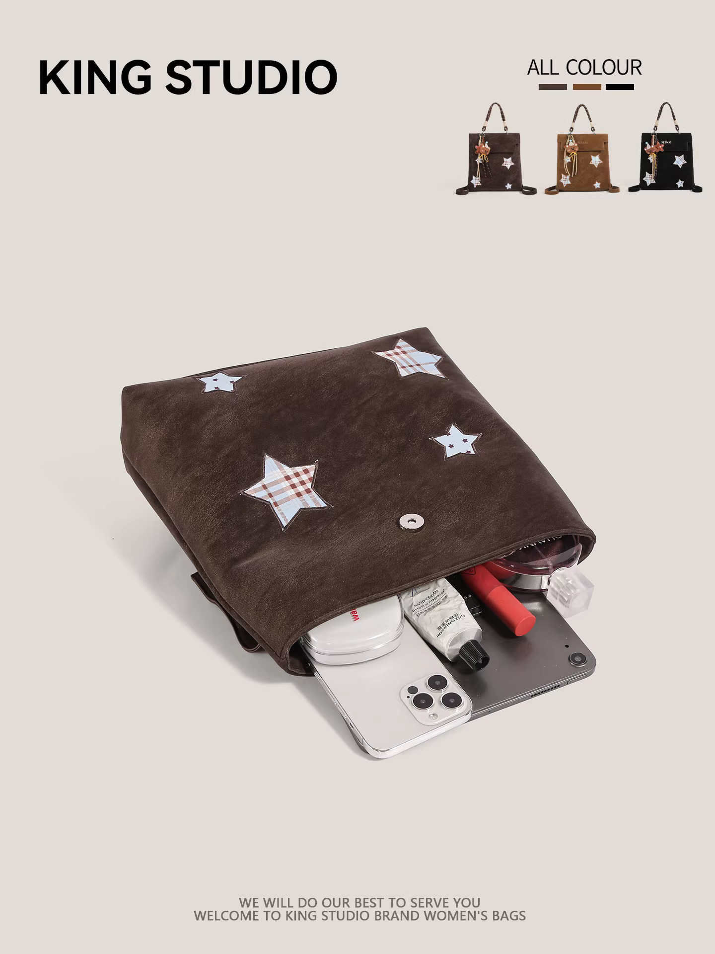 Ba lô sao retro độc đáo dành cho nữ 2026, ba lô đi làm hàng ngày dung tích lớn, thời trang cao cấp, cặp sách học sinh