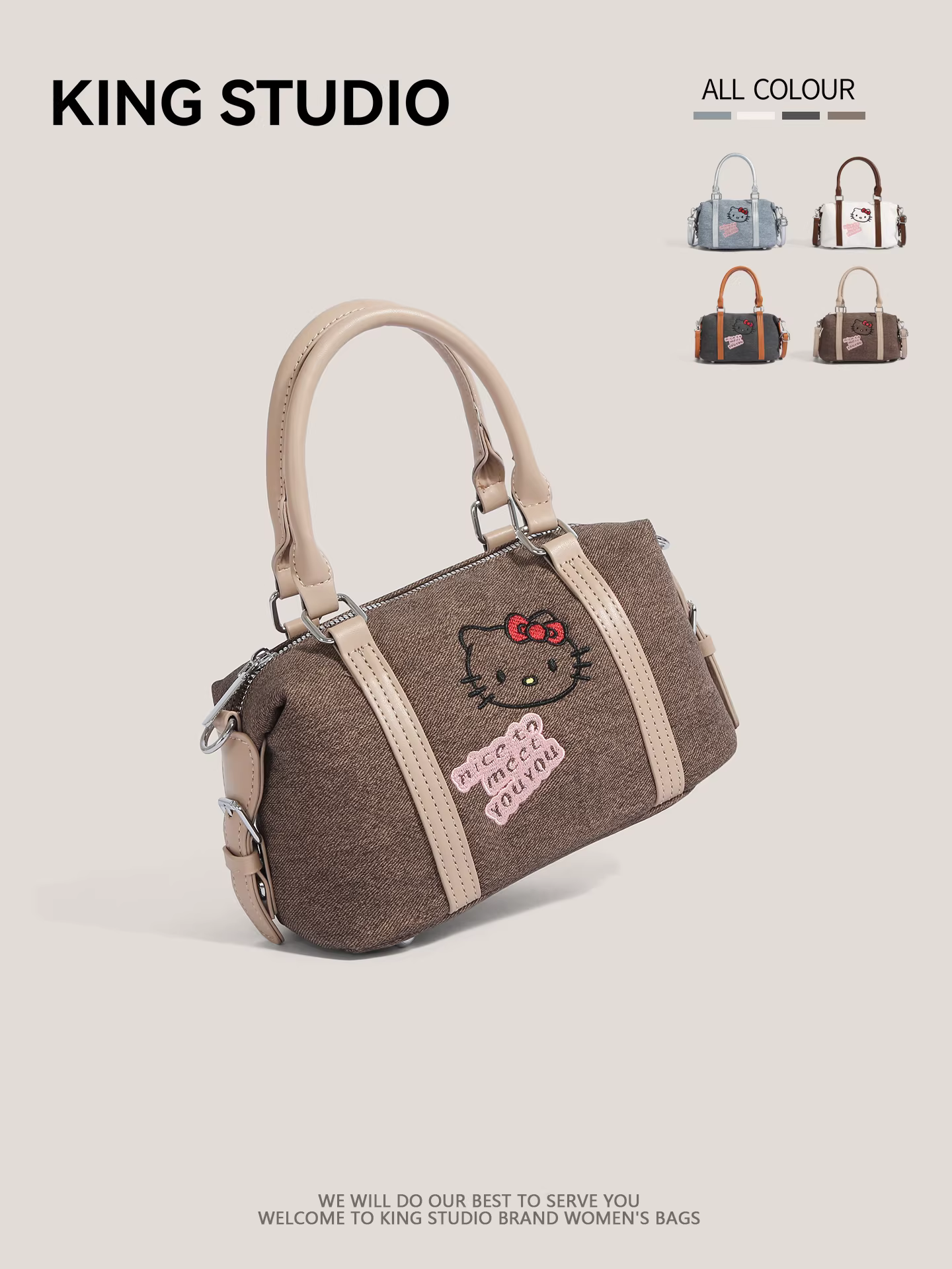 Túi xách Hello Kitty dễ thương dành cho nữ 2025, kiểu dáng retro thời trang, túi đeo chéo đa năng, phong cách giản dị