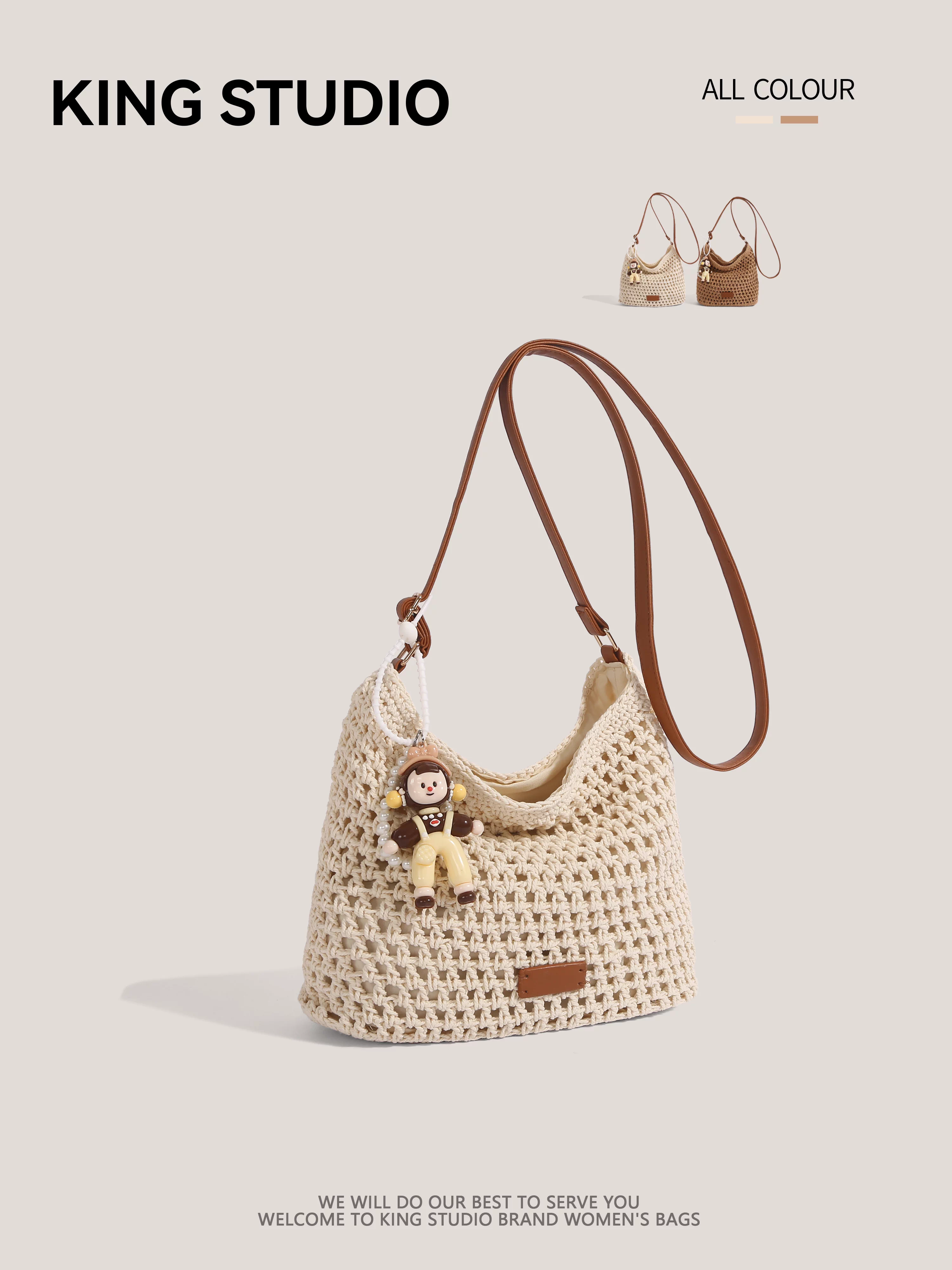 Túi vải cotton dệt thủ công dành cho nữ, mẫu mới 2025, thời trang, phong cách thường ngày, túi đeo vai đi làm, túi đi biển, túi đeo chéo đi nghỉ mát