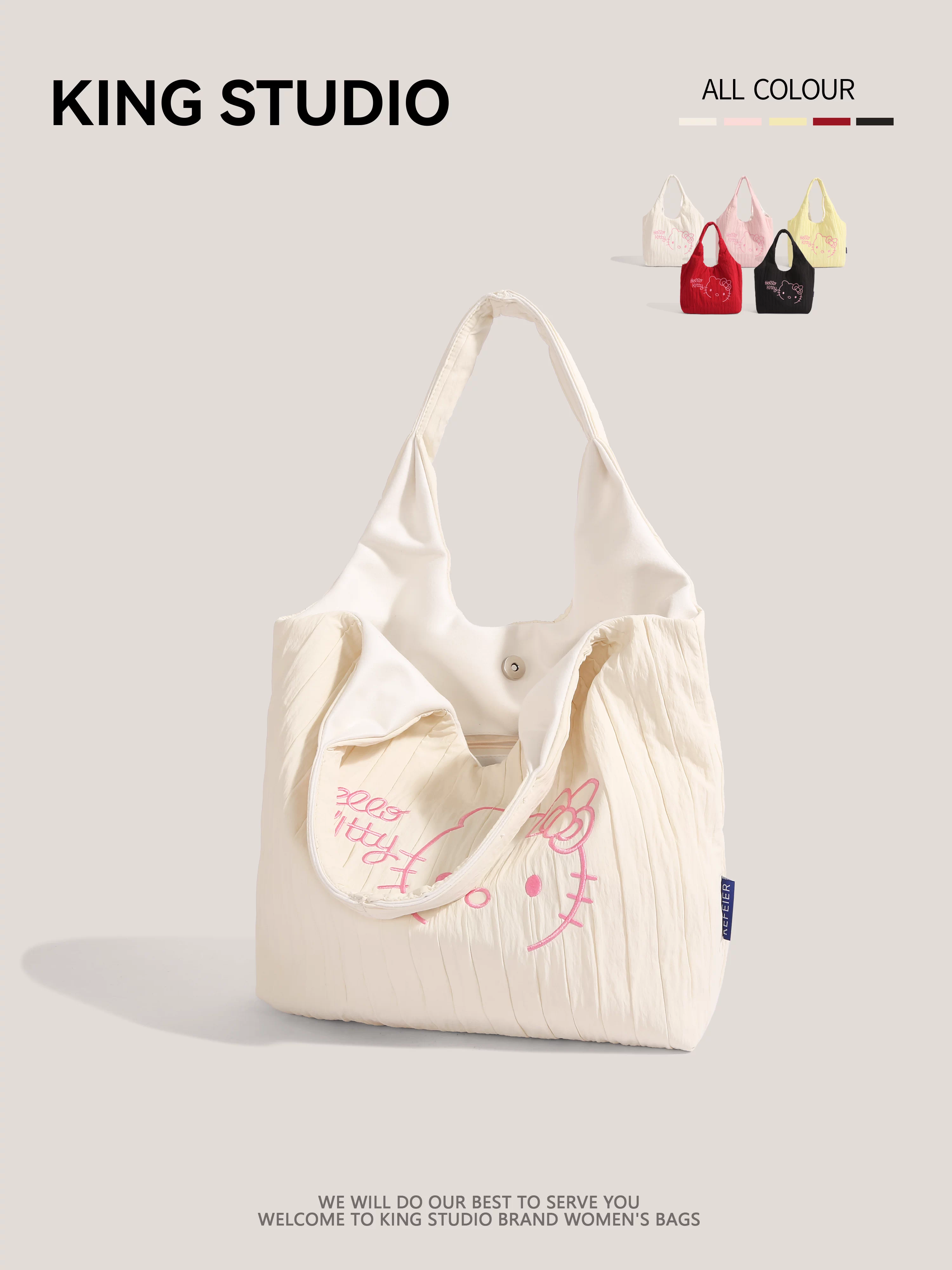 Túi xách Hello Kitty xếp ly dễ thương dành cho nữ, mẫu mới 2025, thời trang, túi đeo vai, túi tote dung tích lớn