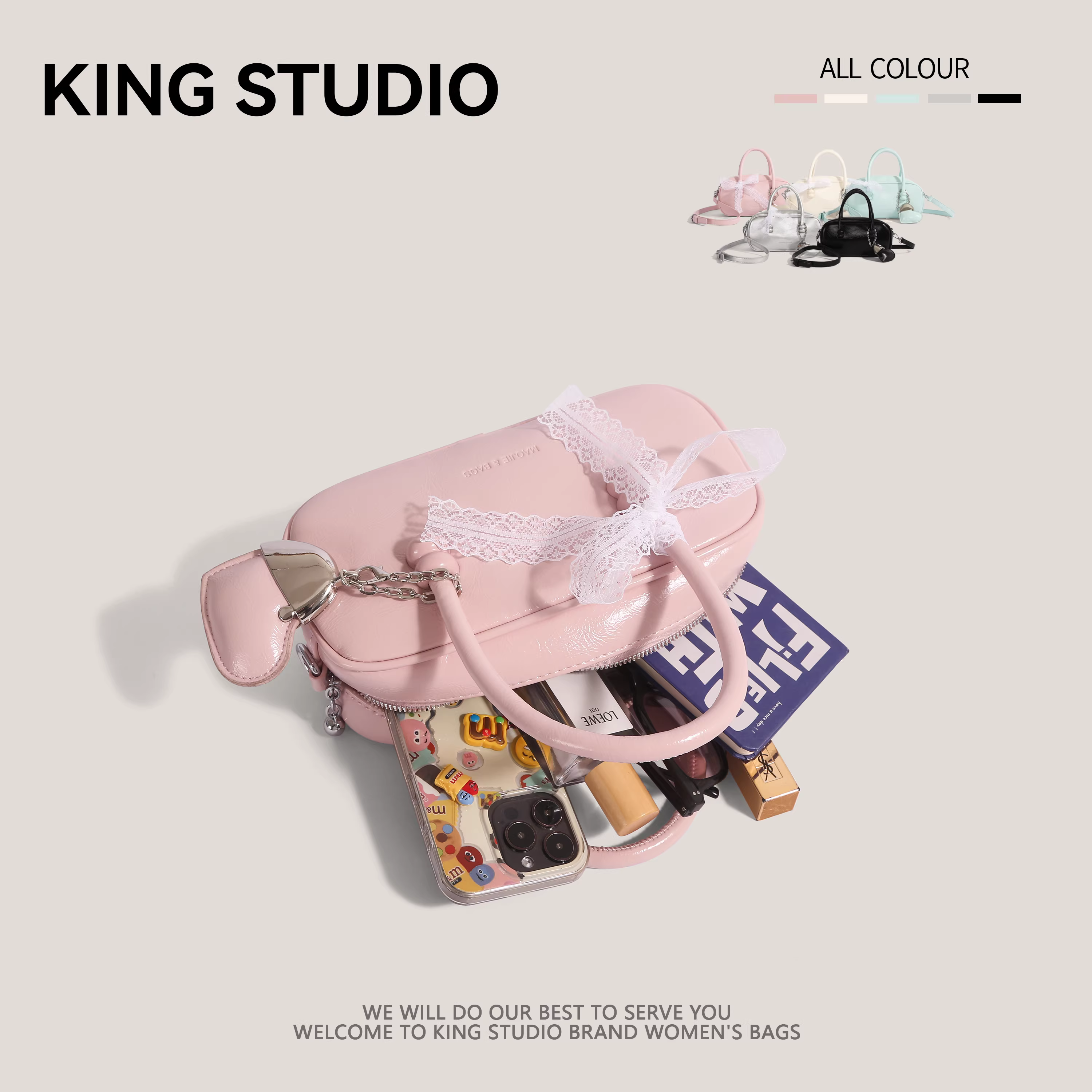 Túi xách ren cao cấp dành cho nữ xuân hè 2025, mẫu mới thời thượng, túi bowling đa năng, đeo chéo