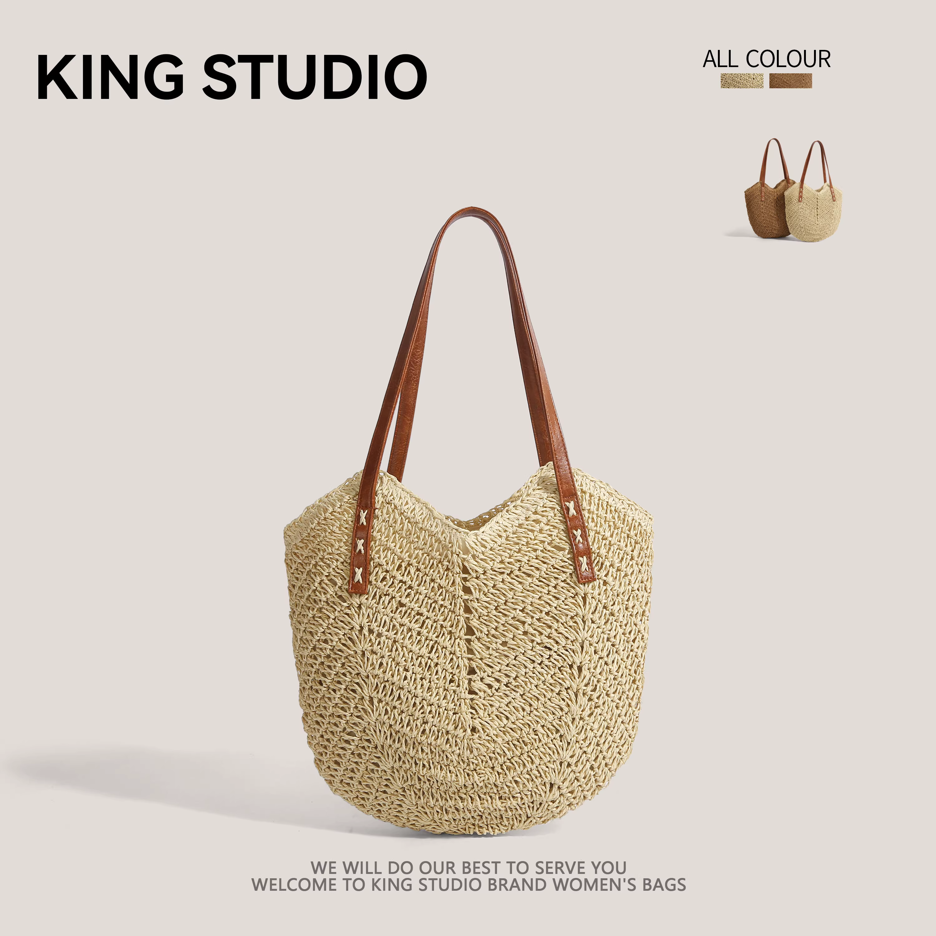 Túi cói dệt tay dành cho nữ 2025, mẫu mới mùa hè, túi đi biển dạo phố, túi cói dệt cỡ lớn, túi đeo vai, túi tote