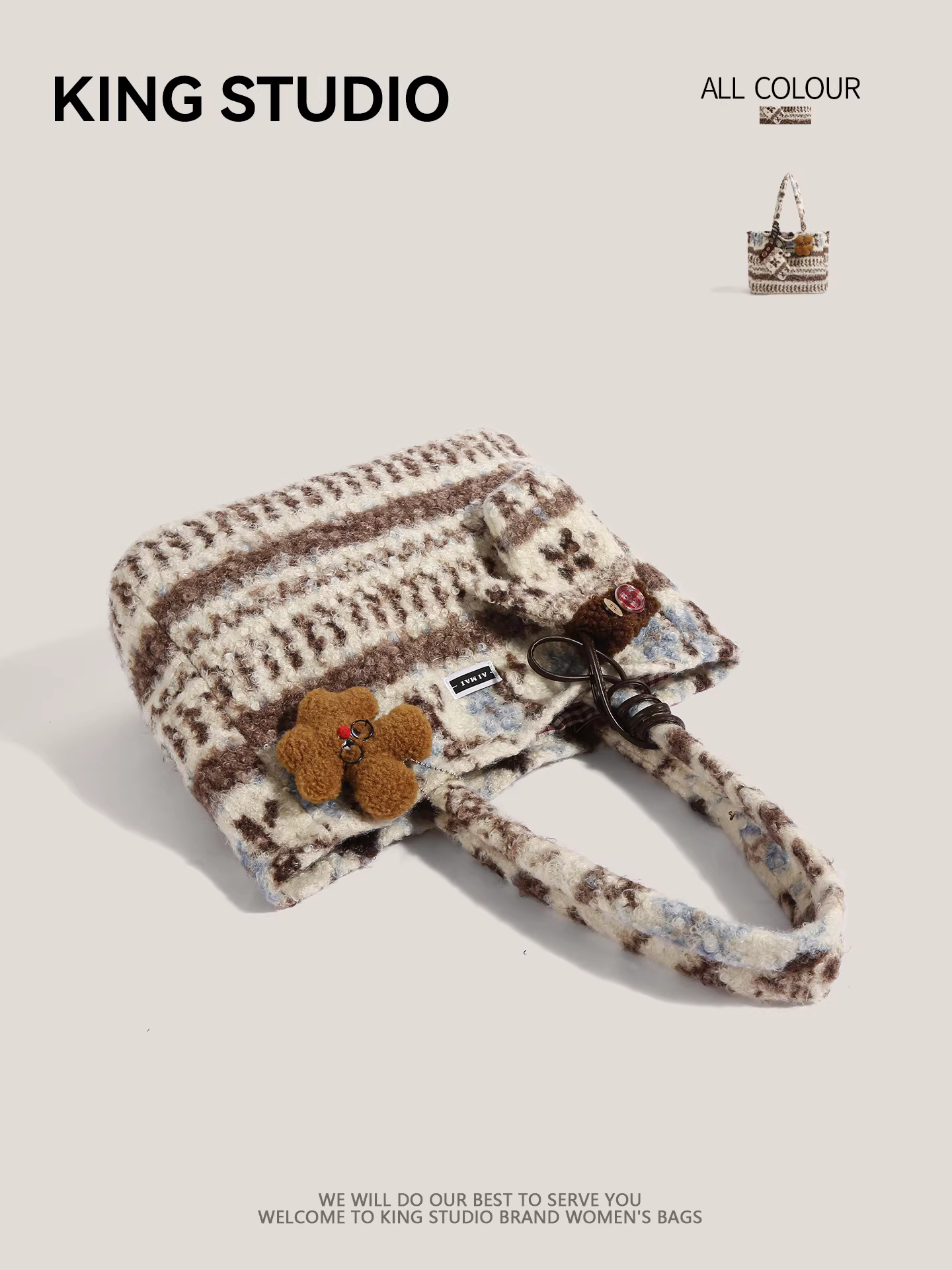 Túi lông mềm cỡ lớn phong cách Fair Isle dành cho nữ, mẫu mới 2025, thời trang, đeo vai, đa năng, túi tote đi làm