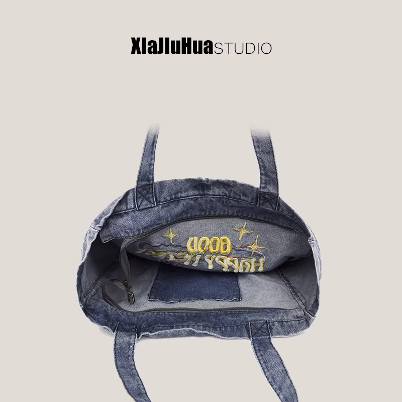 Túi vải denim dung tích lớn dành cho nữ, túi tote đa năng, túi đeo vai dành cho học sinh, sinh viên