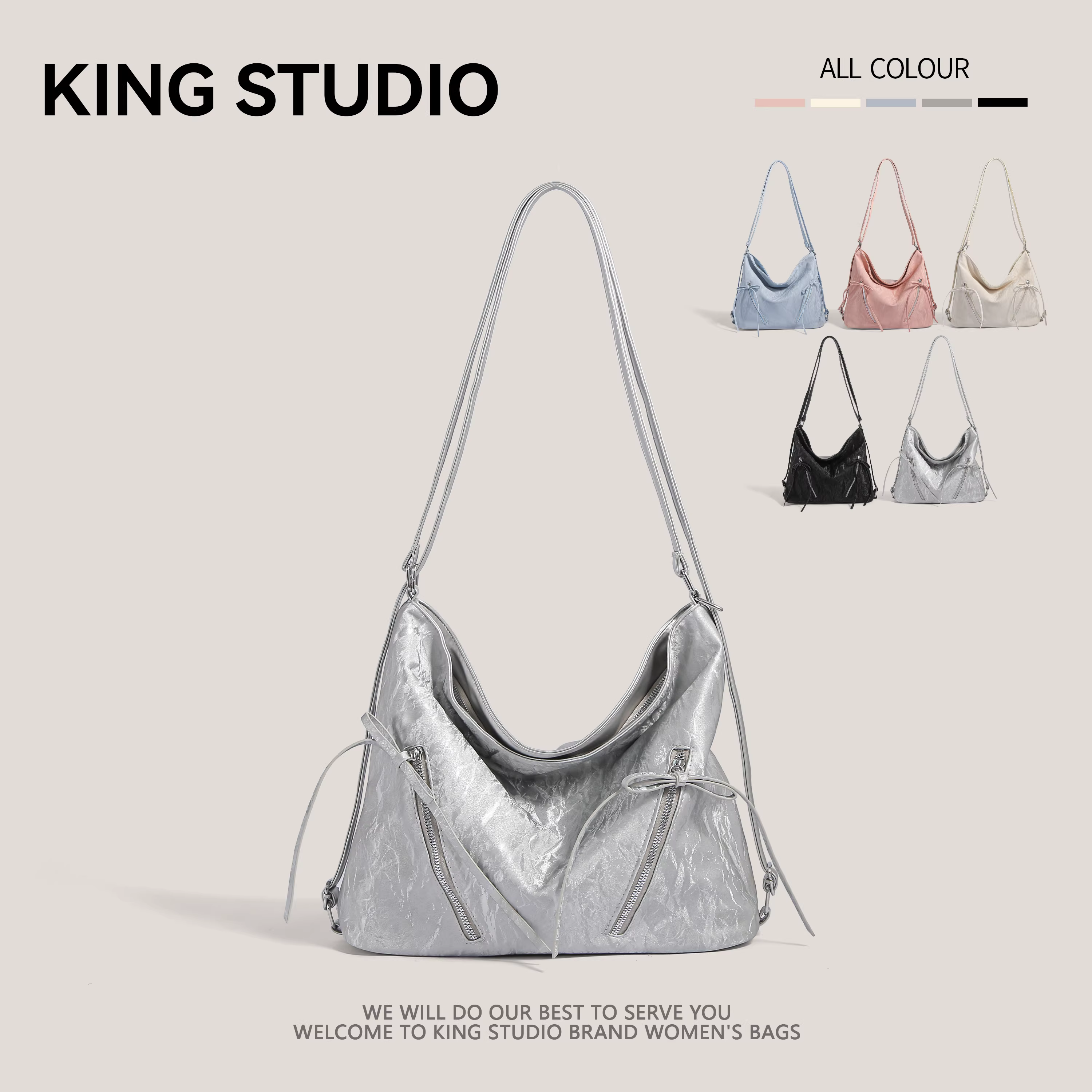 Ba lô Glacier Silver Bow dành cho nữ, mẫu mới 2025, túi tote thời trang Hàn Quốc, túi đeo vai cỡ lớn, phong cách thường ngày