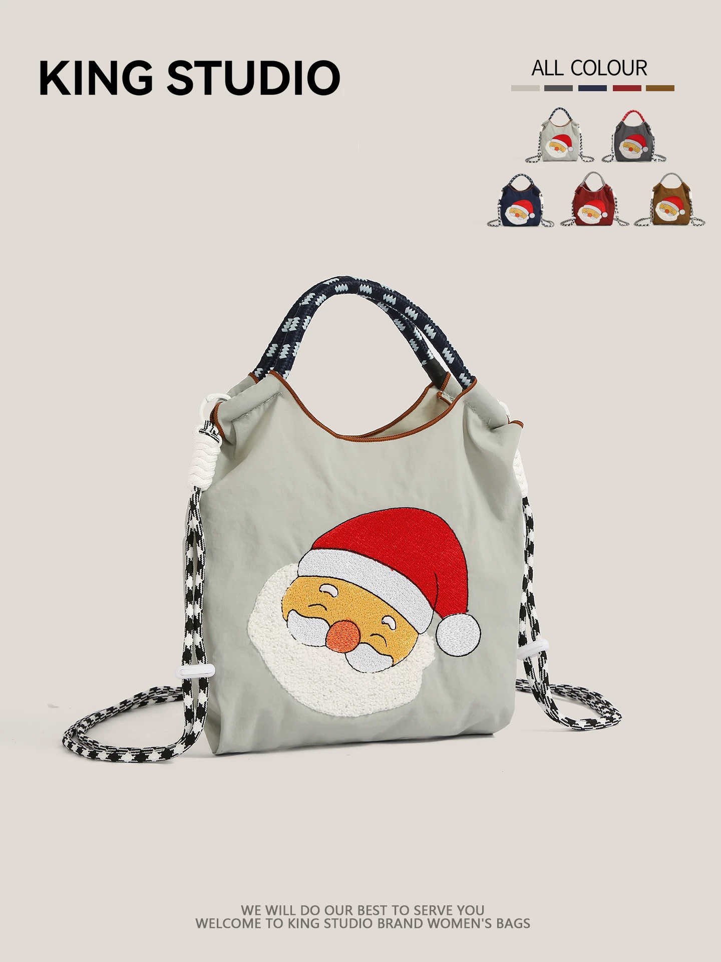 Túi mua sắm thân thiện với môi trường có dây chuyền kiểu Nhật Bản thêu hình ông già Noel túi tote mini đeo vai túi đựng điện thoại