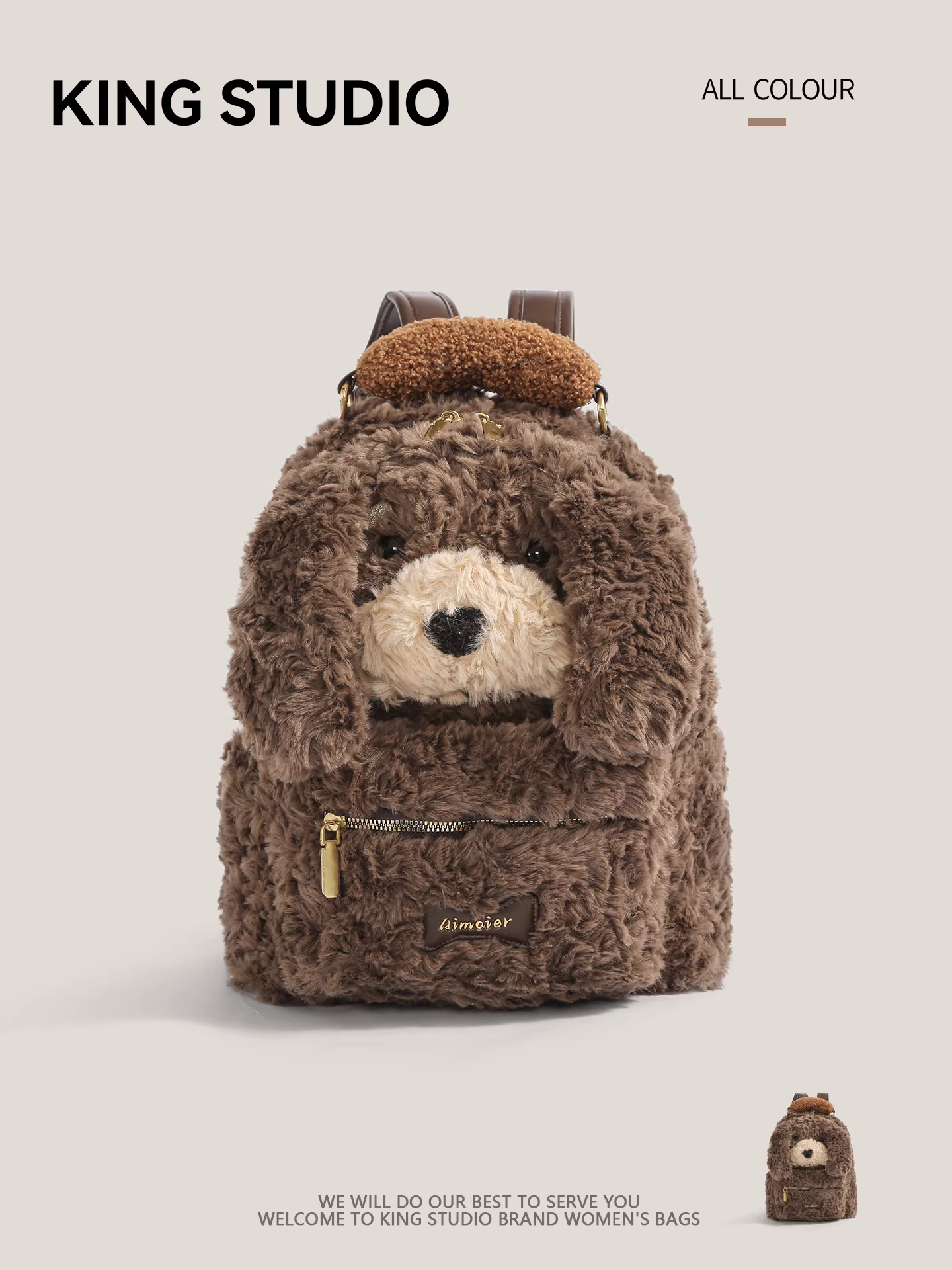 Ba lô thú bông chó Dachshund dễ thương dành cho nữ Thu/Đông 2025 Mẫu mới thời thượng, dung tích lớn, ba lô đi làm, cặp sách lông thú