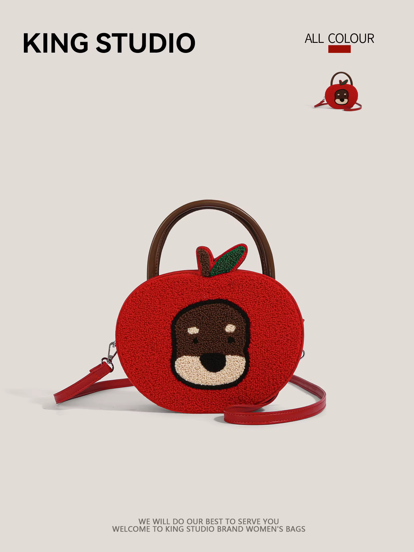 Túi xách hình quả táo bông mềm dễ thương dành cho nữ, mẫu mới 2026, túi đeo chéo hình chó con hoạt hình thời thượng, đa năng, phong cách độc đáo