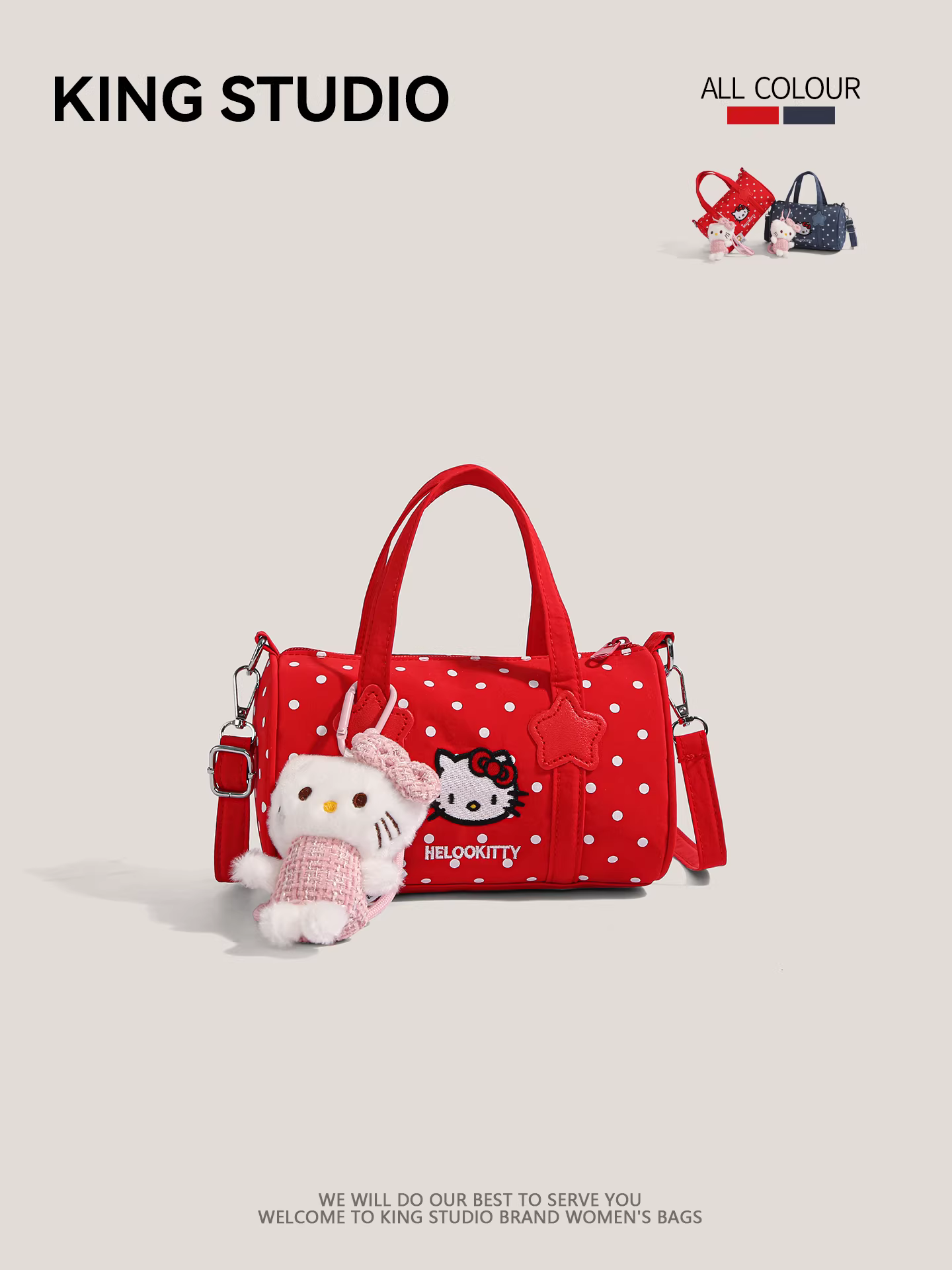 Túi xách Hello Kitty chấm bi đỏ mới dành cho nữ 2025, kiểu dáng dễ thương, hot girl, soft girl, đeo vai, đeo chéo