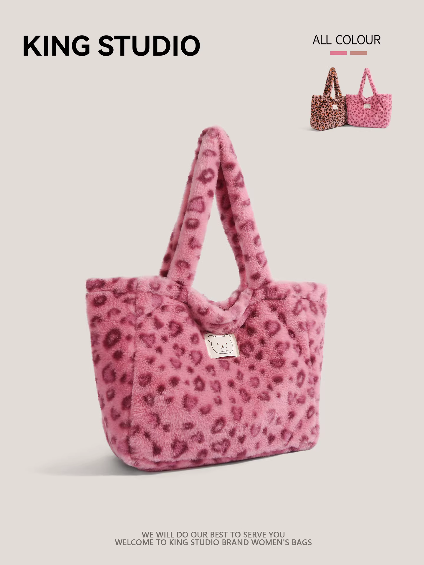 Túi xách lông mềm mại họa tiết báo dành cho nữ, mẫu mới thu đông 2025, túi đeo vai đi làm phong cách độc đáo, túi tote dung tích lớn