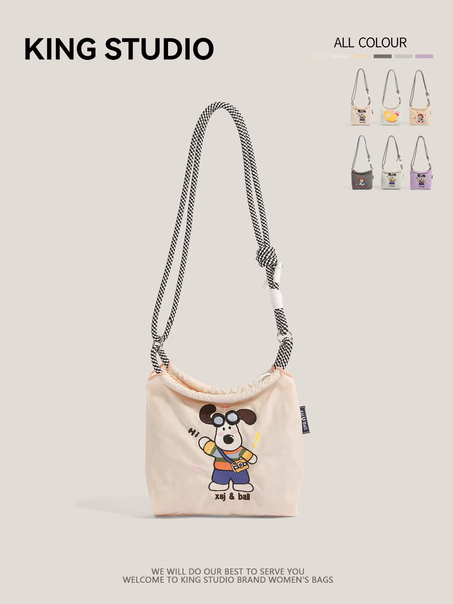 Túi mua sắm thân thiện với môi trường có dây chuyền kiểu Nhật Bản thêu hình chú chó con bằng vải nylon, túi đựng điện thoại mini, túi đeo chéo một vai