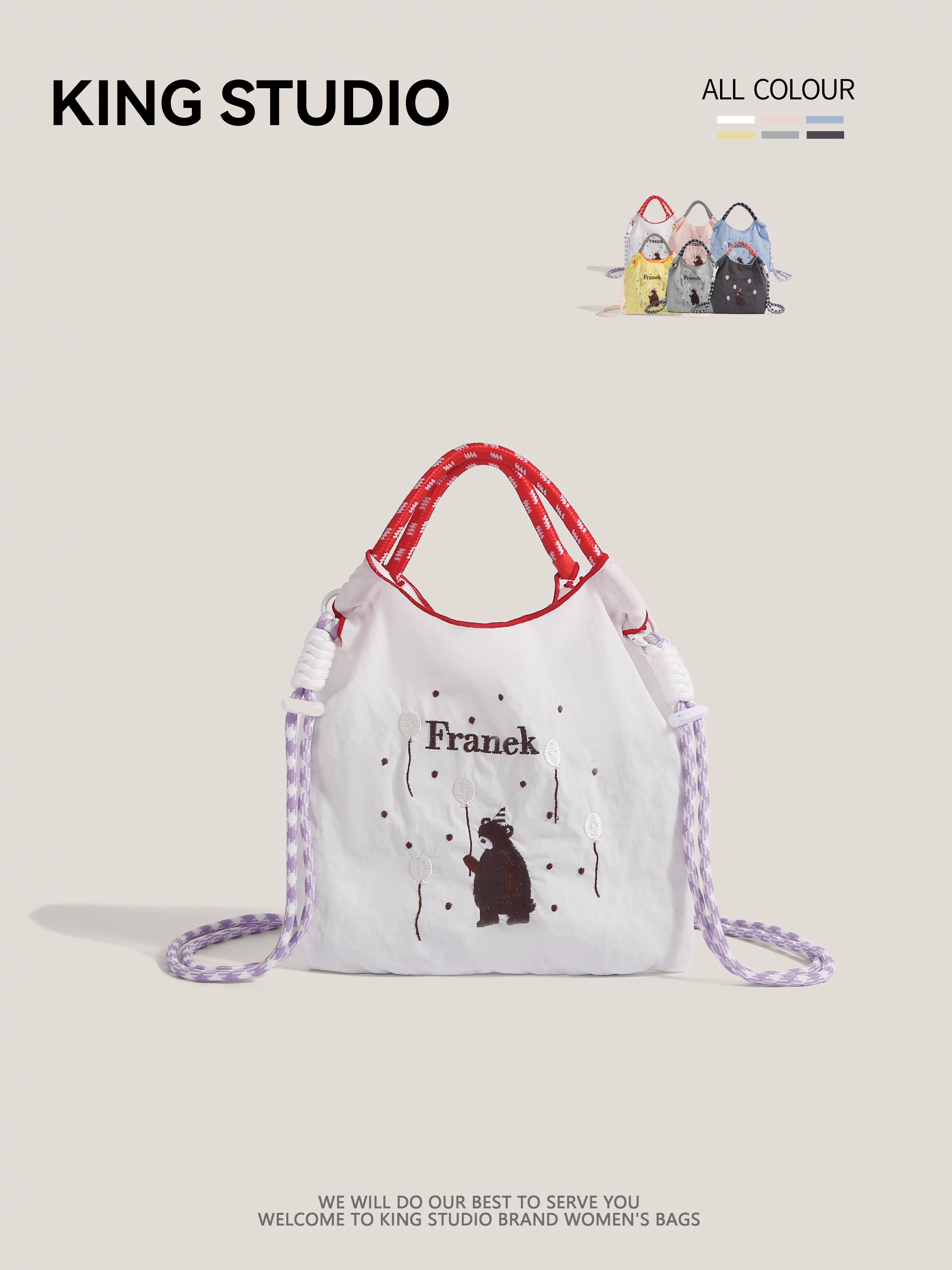 Túi mua sắm thân thiện với môi trường dây chuyền bi Nhật Bản thêu hình gấu túi tote mini đeo vai túi đeo chéo túi đựng điện thoại dành cho nữ