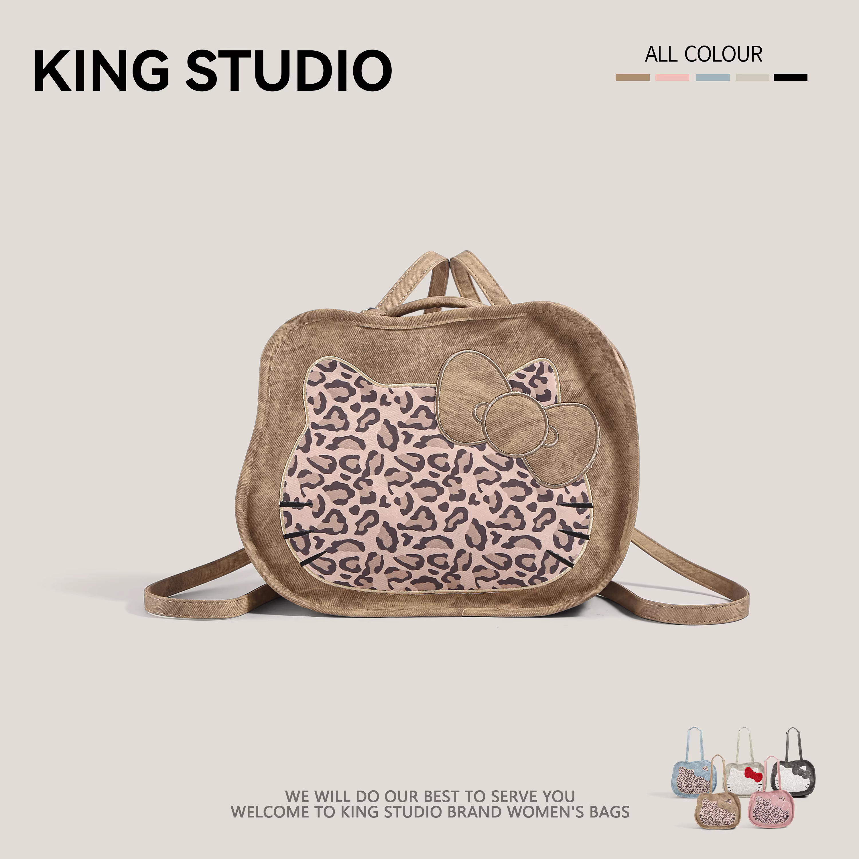 Ba lô da lộn in họa tiết báo hoạt hình dành cho nữ, mẫu mới thu đông 2025, túi tote Hàn Quốc dễ thương, dung tích lớn