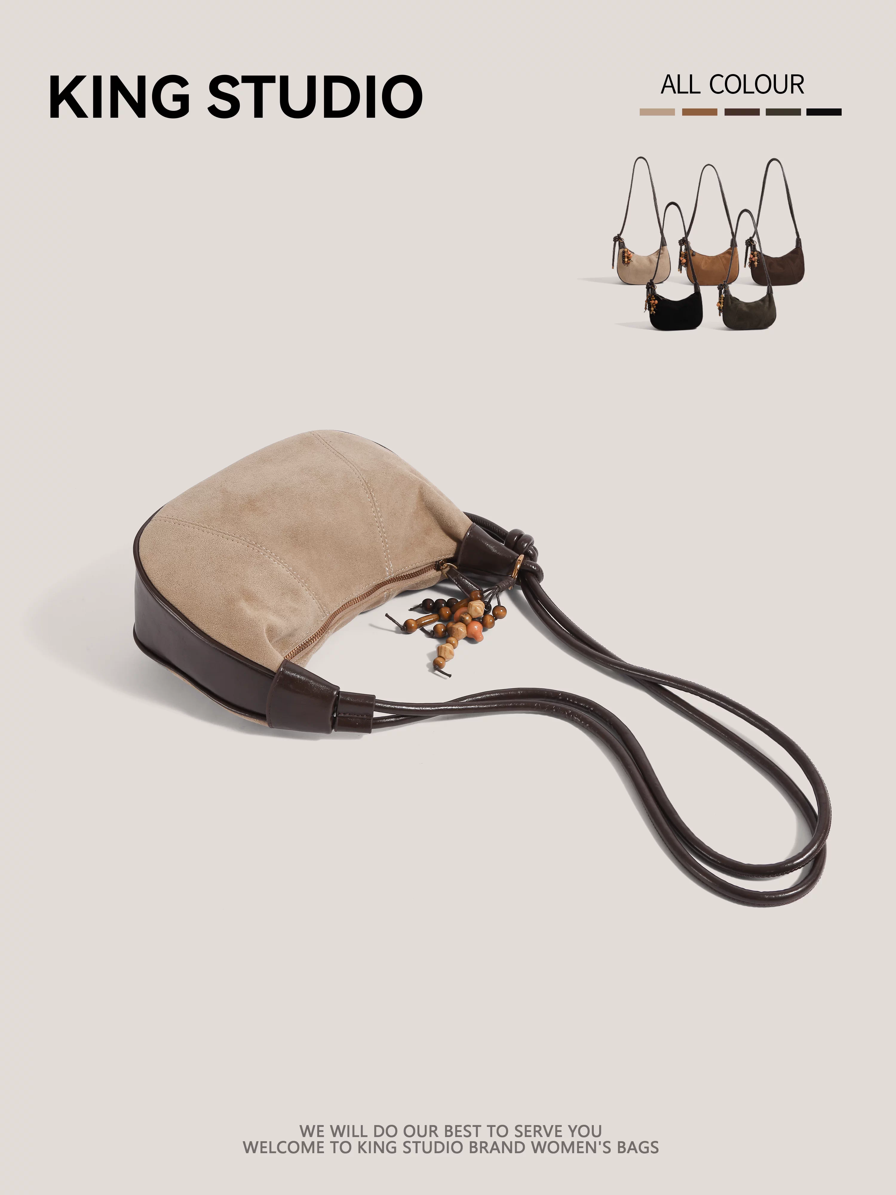 Túi xách da lộn vintage dành cho nữ, mẫu mới thu đông 2025, đa năng, đeo vai, đeo chéo, siêu hot, kiểu dáng túi kẹp nách.