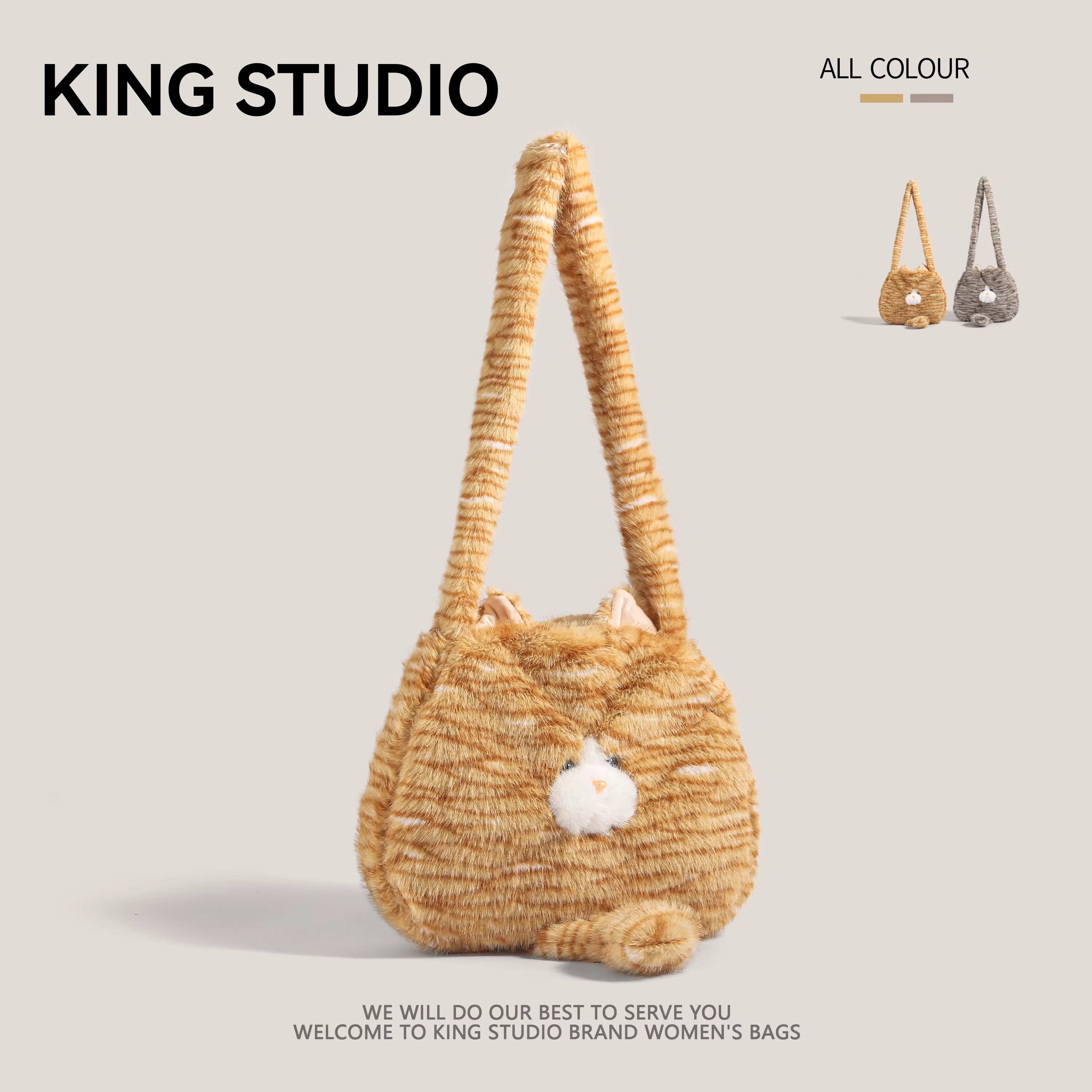 Túi mèo bông mềm mại dành cho nữ 2025, mẫu mới thời thượng, túi tote dễ thương, dung tích lớn, túi đeo vai, túi đeo chéo dễ thương và độc đáo