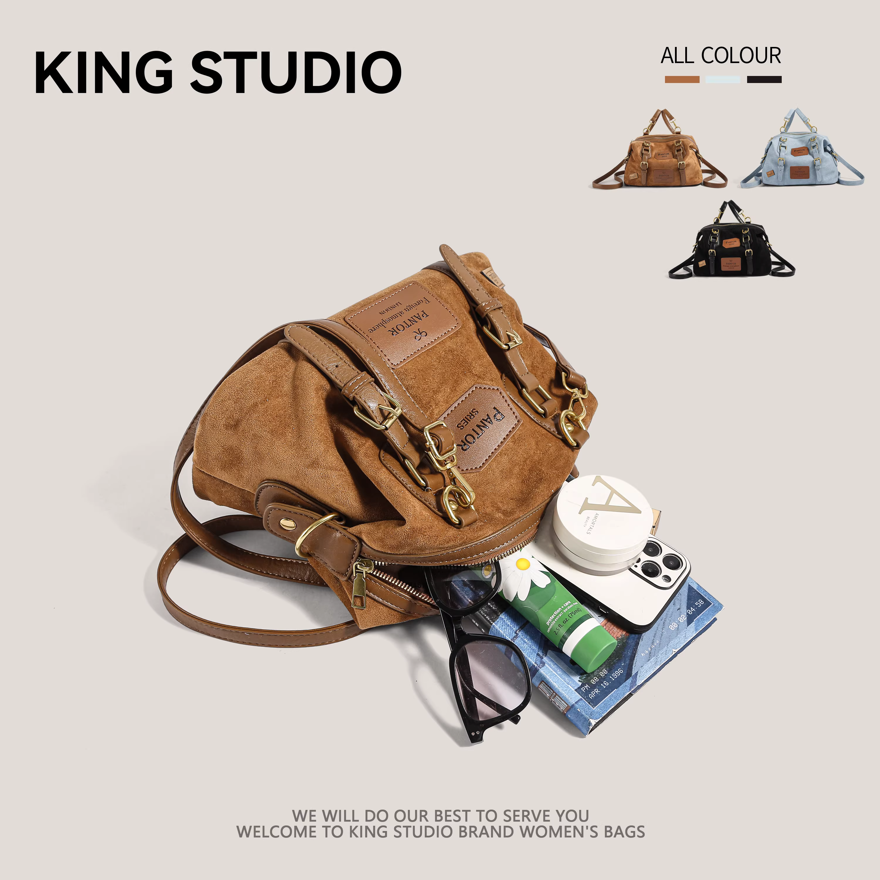 Túi da lộn cỡ lớn dành cho nữ, mẫu mới thu đông 2025, balo retro đi làm đa năng, đeo chéo một bên vai