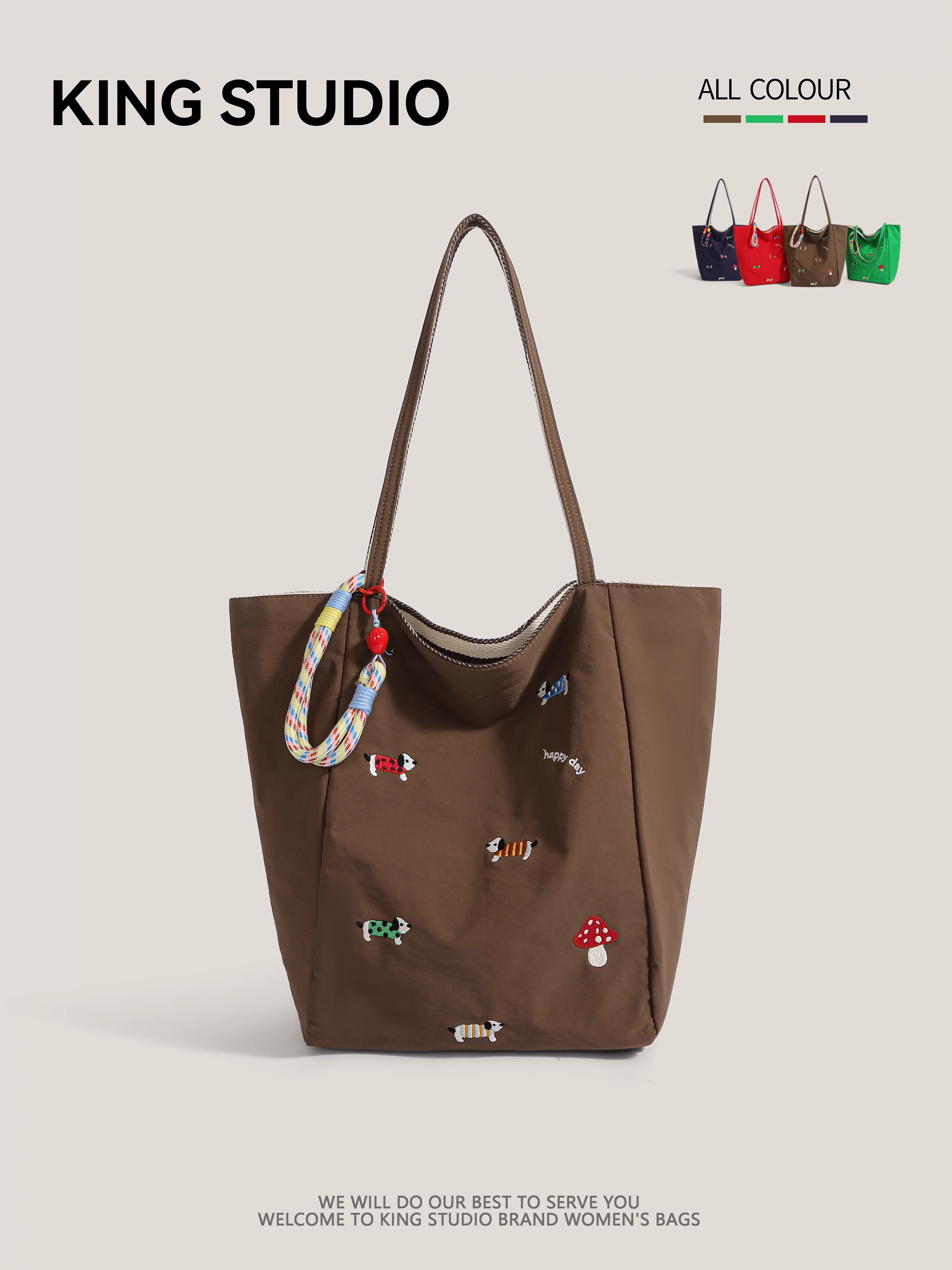 Túi vải bố thêu hình chó dachshund cỡ lớn dành cho nữ, mẫu mới 2025, túi đeo vai đi học đi làm phong cách thường ngày