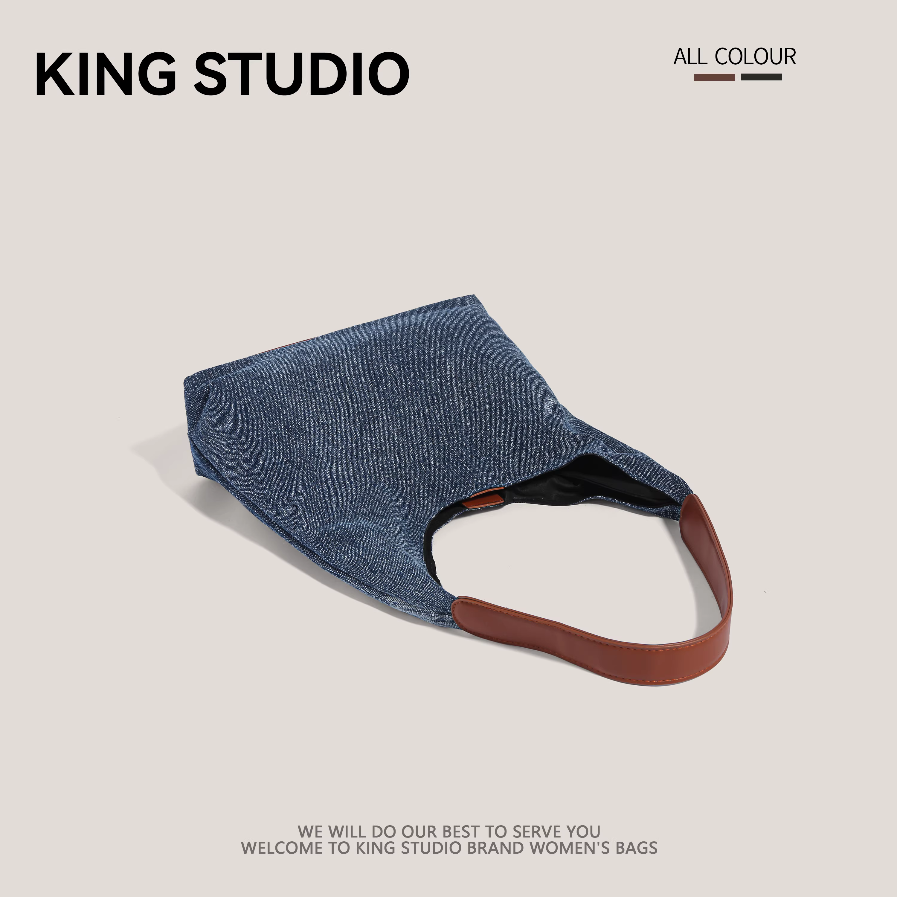 Túi xách nữ cỡ lớn thời trang hè 2025, chất liệu denim, đeo vai/nách, dùng đi làm và đi lại, kiểu túi đeo vai/túi bucket.