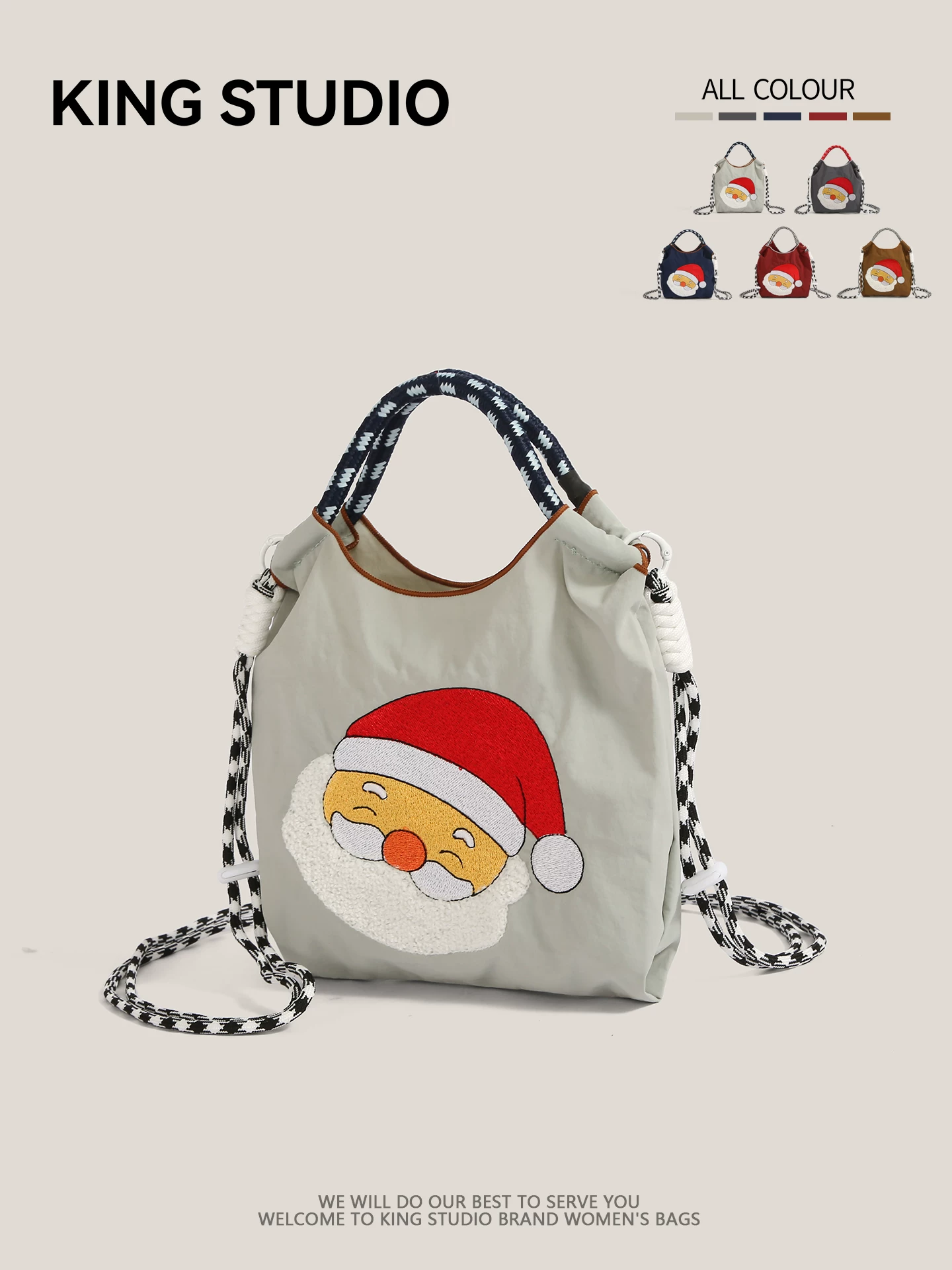 Túi mua sắm thân thiện với môi trường có dây chuyền kiểu Nhật Bản thêu hình ông già Noel túi tote mini đeo vai túi đựng điện thoại