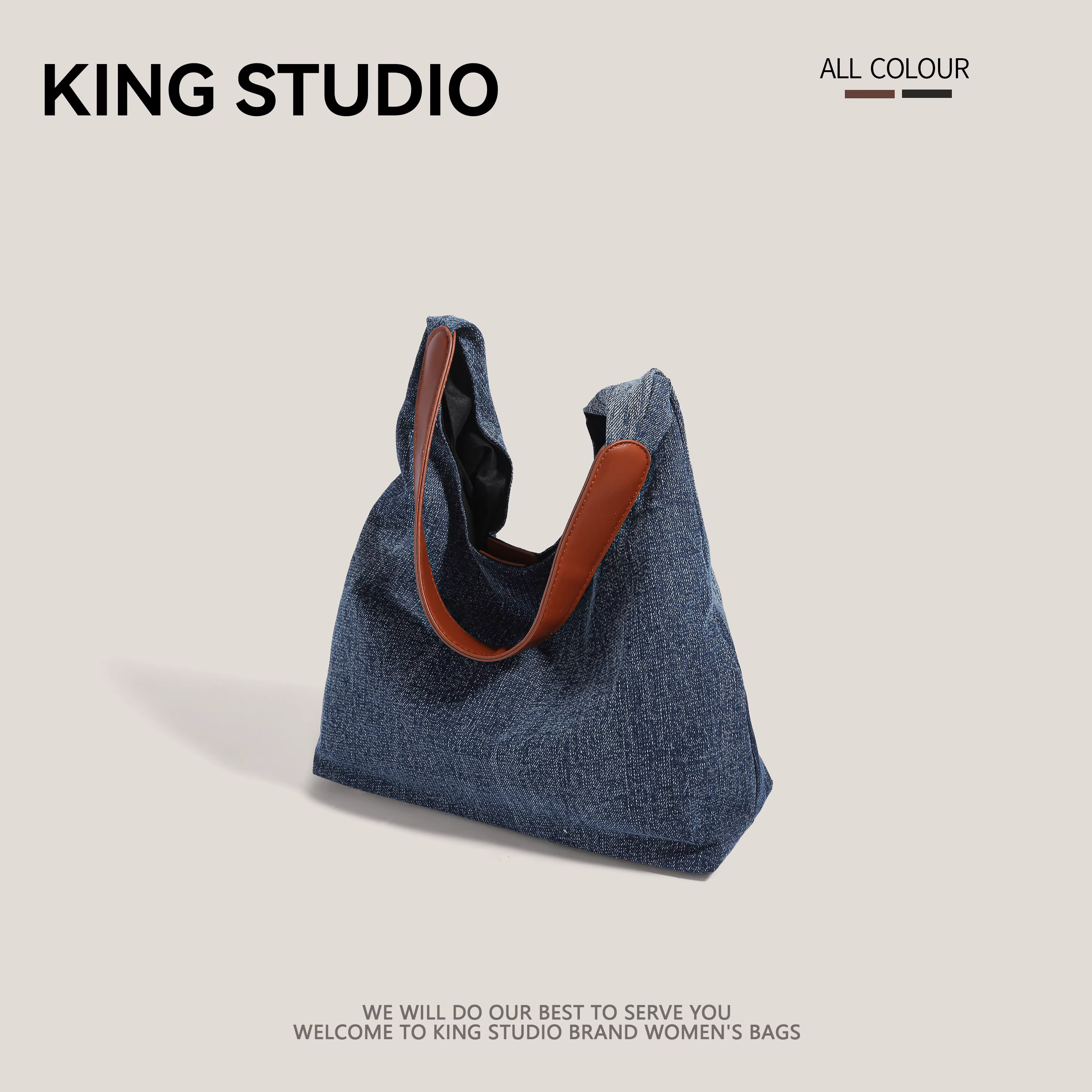 Túi xách nữ cỡ lớn thời trang hè 2025, chất liệu denim, đeo vai/nách, dùng đi làm và đi lại, kiểu túi đeo vai/túi bucket.