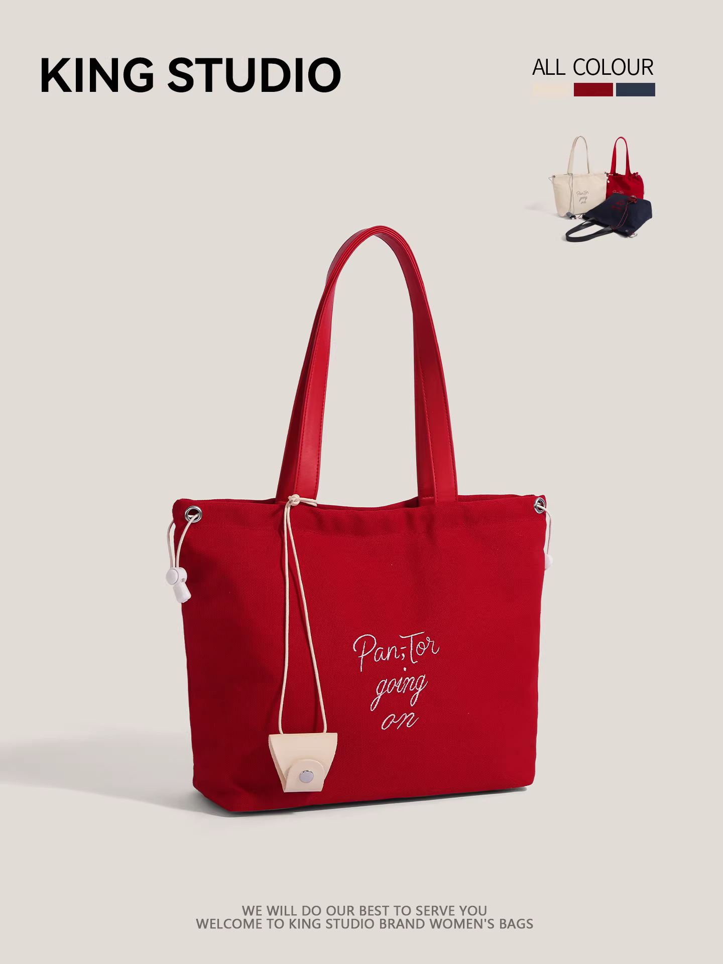 Túi vải bố chữ đỏ dành cho nữ, mẫu mới hè 2025, túi tote siêu hot, phong cách thường ngày, dung tích lớn, túi đeo vai đi làm