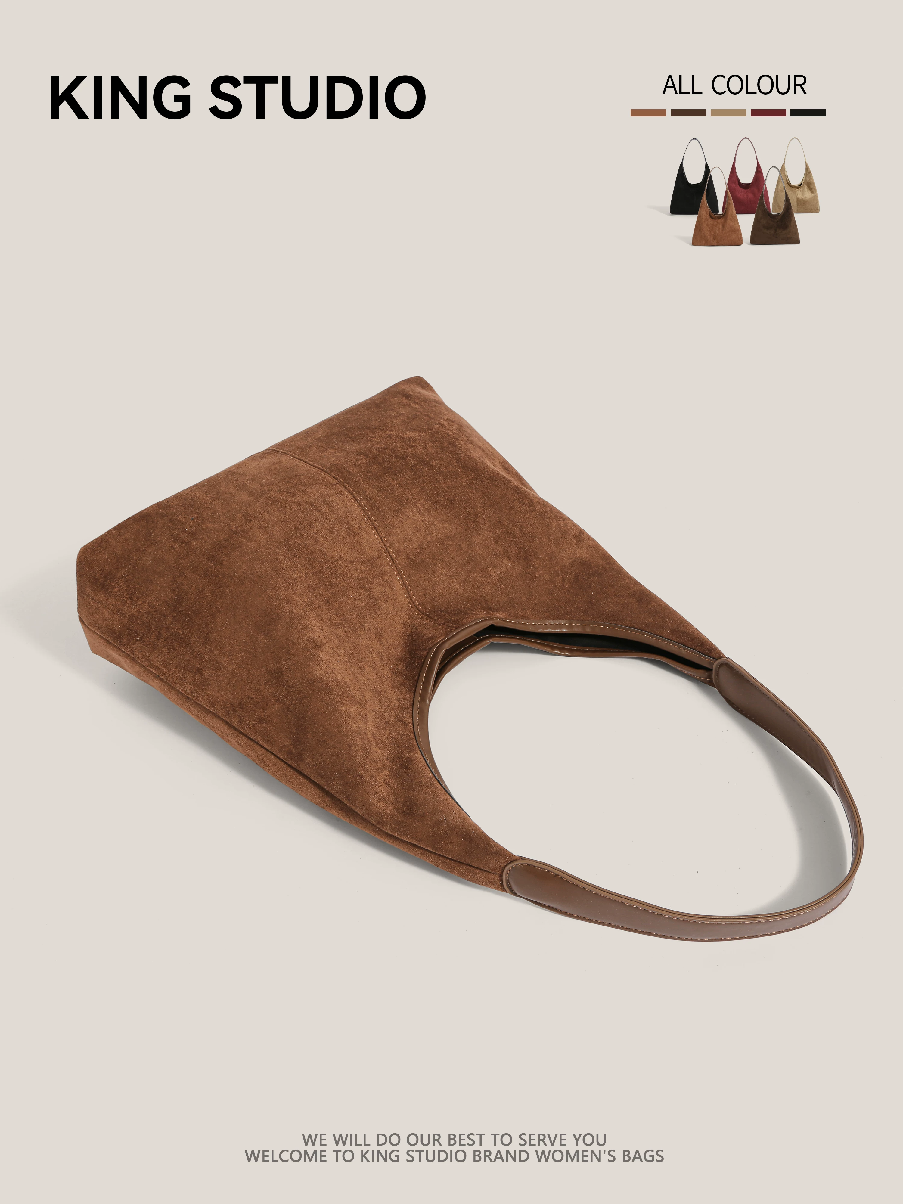 Túi đeo nách da lộn retro dành cho nữ, mẫu mới thu đông 2025, túi tote Hàn Quốc thời thượng, túi đeo vai cỡ lớn, phong cách giản dị