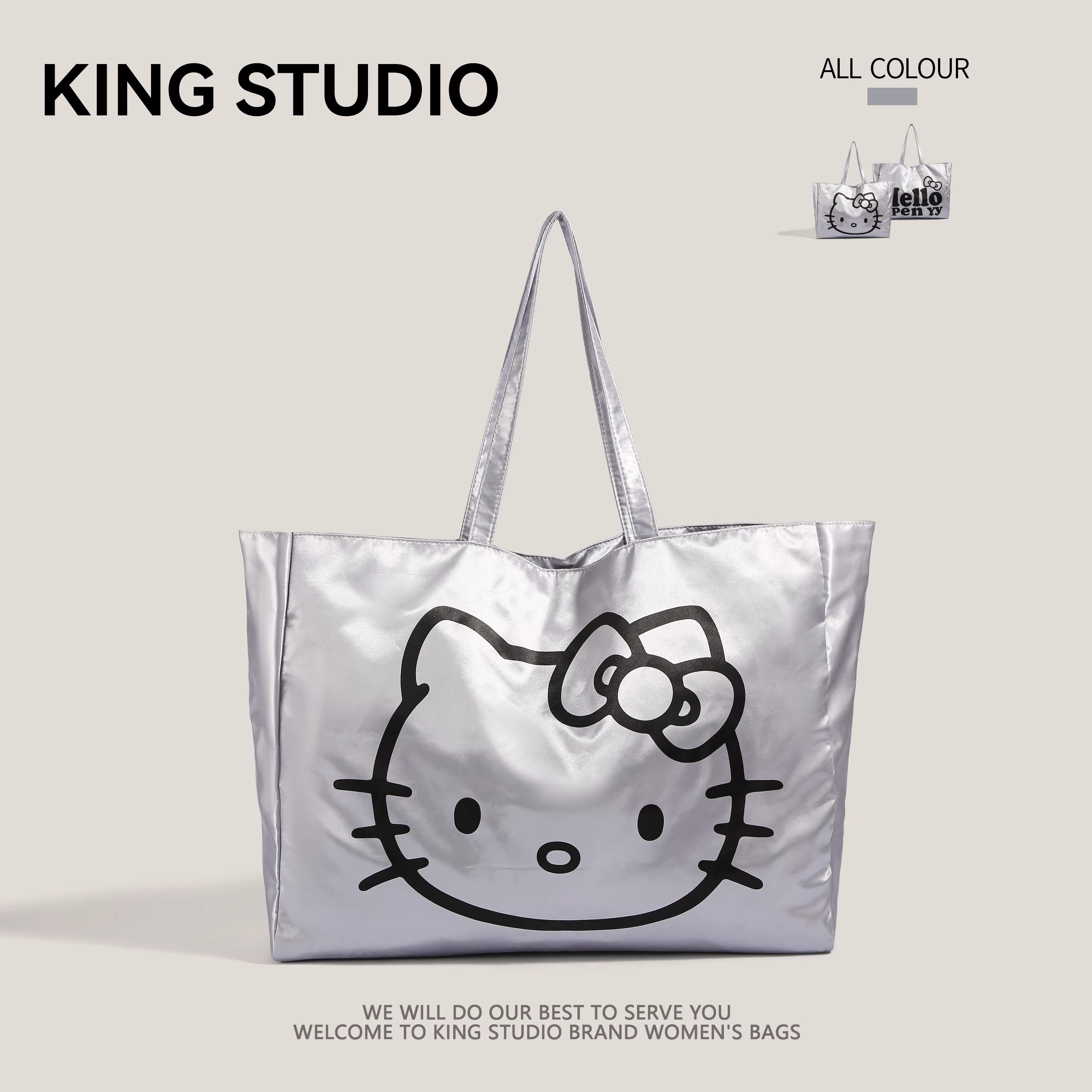 Túi vải canvas nữ 2025 mẫu mới, dung tích lớn, hình mèo Hello Kitty, túi xách dễ thương, túi đeo vai hoạt hình