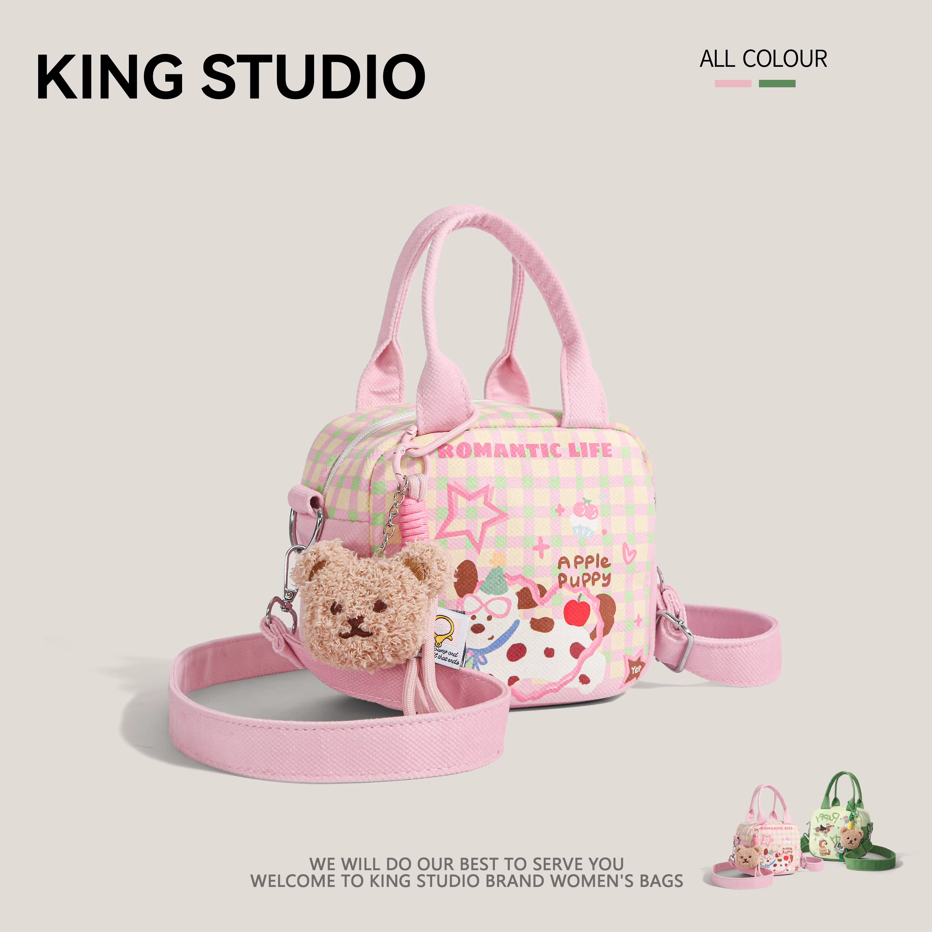 Túi xách dự tiệc hình chó con dành cho nữ 2025, thiết kế độc đáo dễ thương đa năng, chất liệu canvas, đeo vai/chéo.