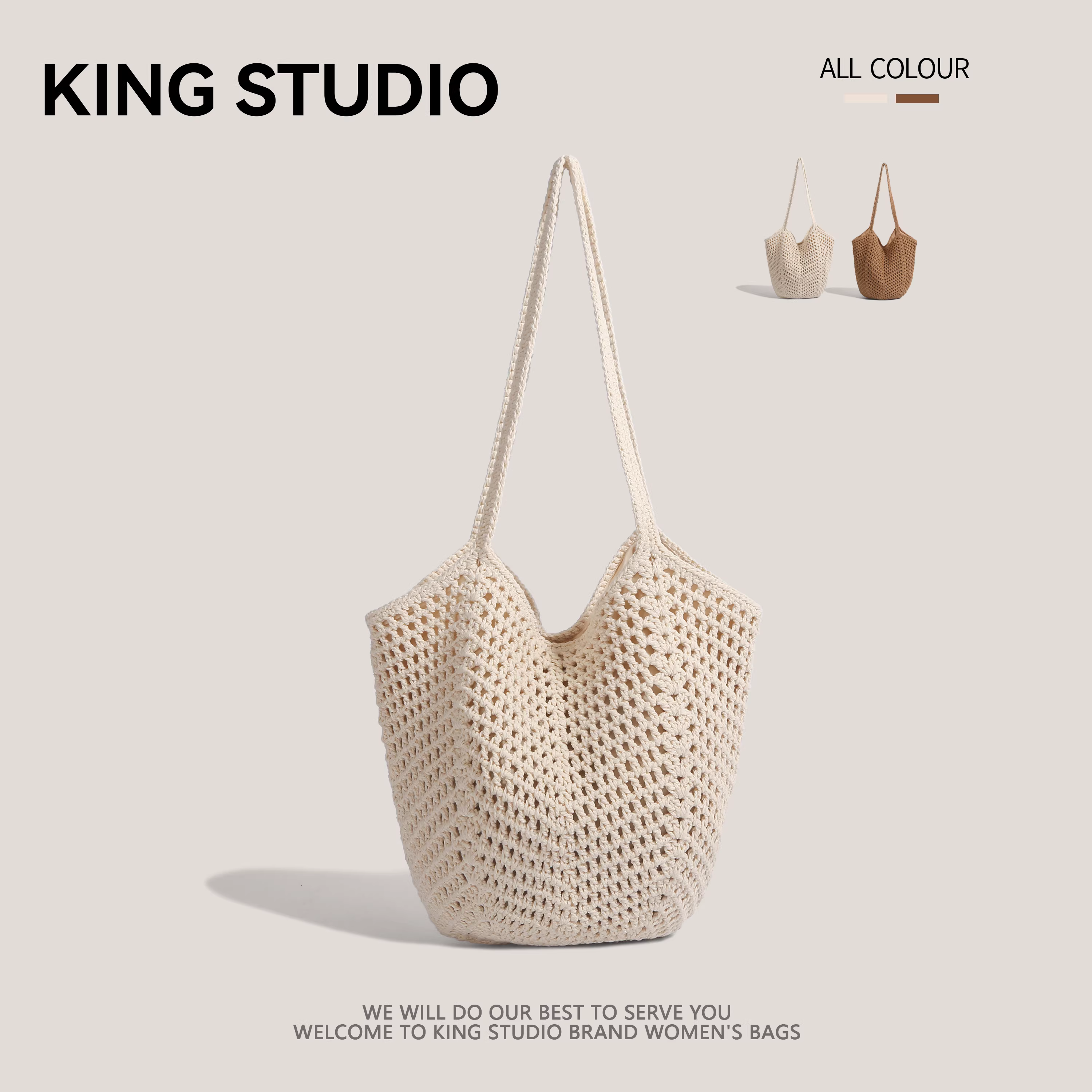 túi dệt thời trang giản dị có sức chứa lớn bằng sợi cotton túi rơm khoét rỗng phong cách lười biếng túi đeo vai túi đi biển kỳ nghỉ bên bờ biển