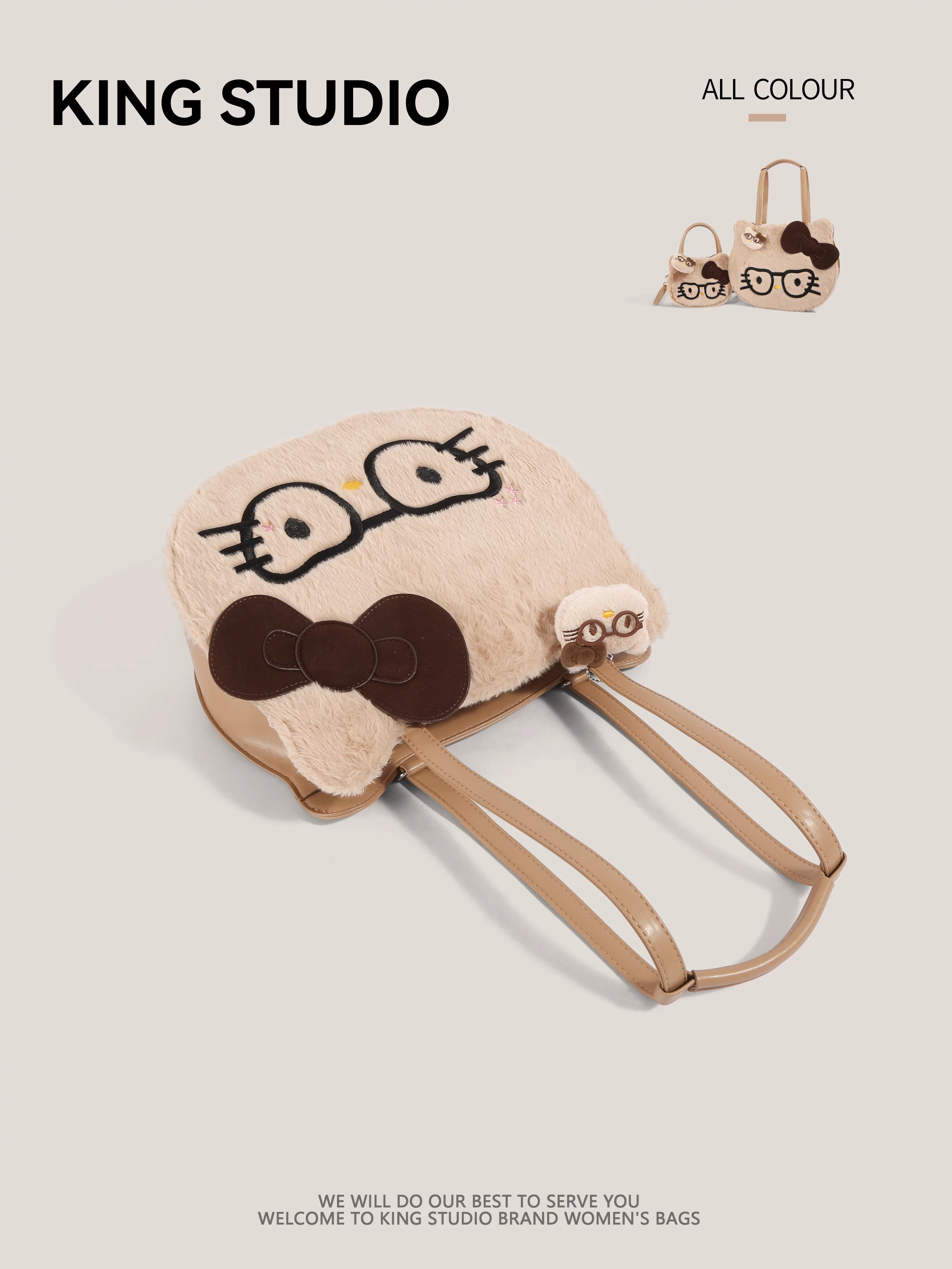 Túi tote lông thú Hello Kitty dễ thương dành cho nữ, mẫu mới 2026, thời trang, hoạt hình, quà sinh nhật, túi đeo vai