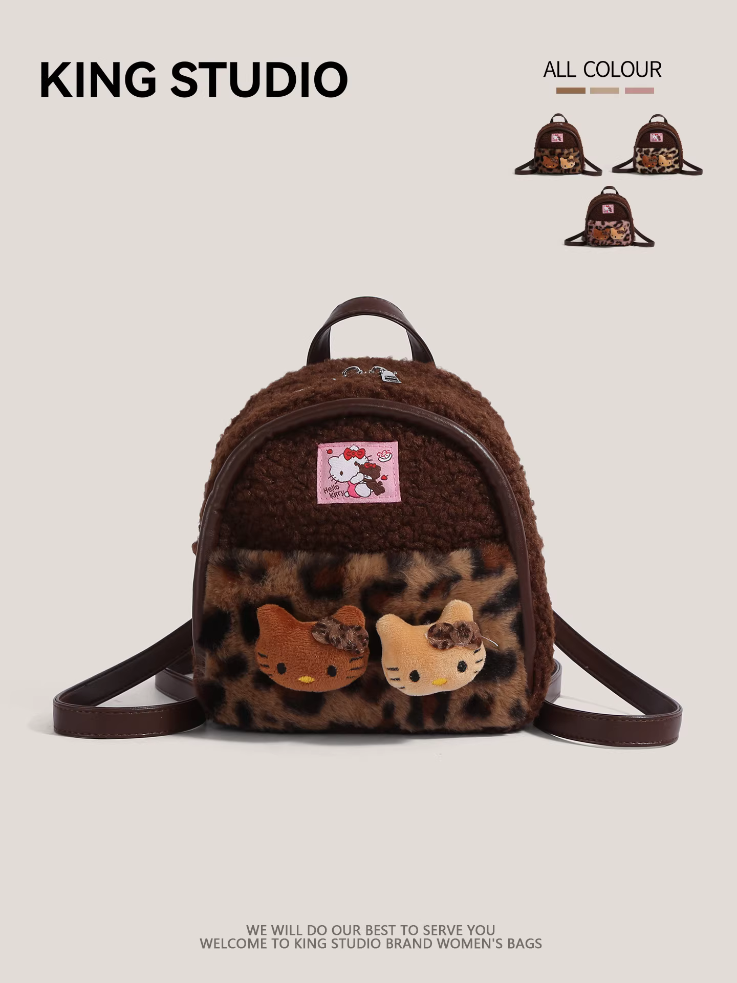 Ba lô in hình báo Hello Kitty dễ thương dành cho nữ, mẫu mới thu đông 2025, ba lô lông thú Hello Kitty hoạt hình đa năng