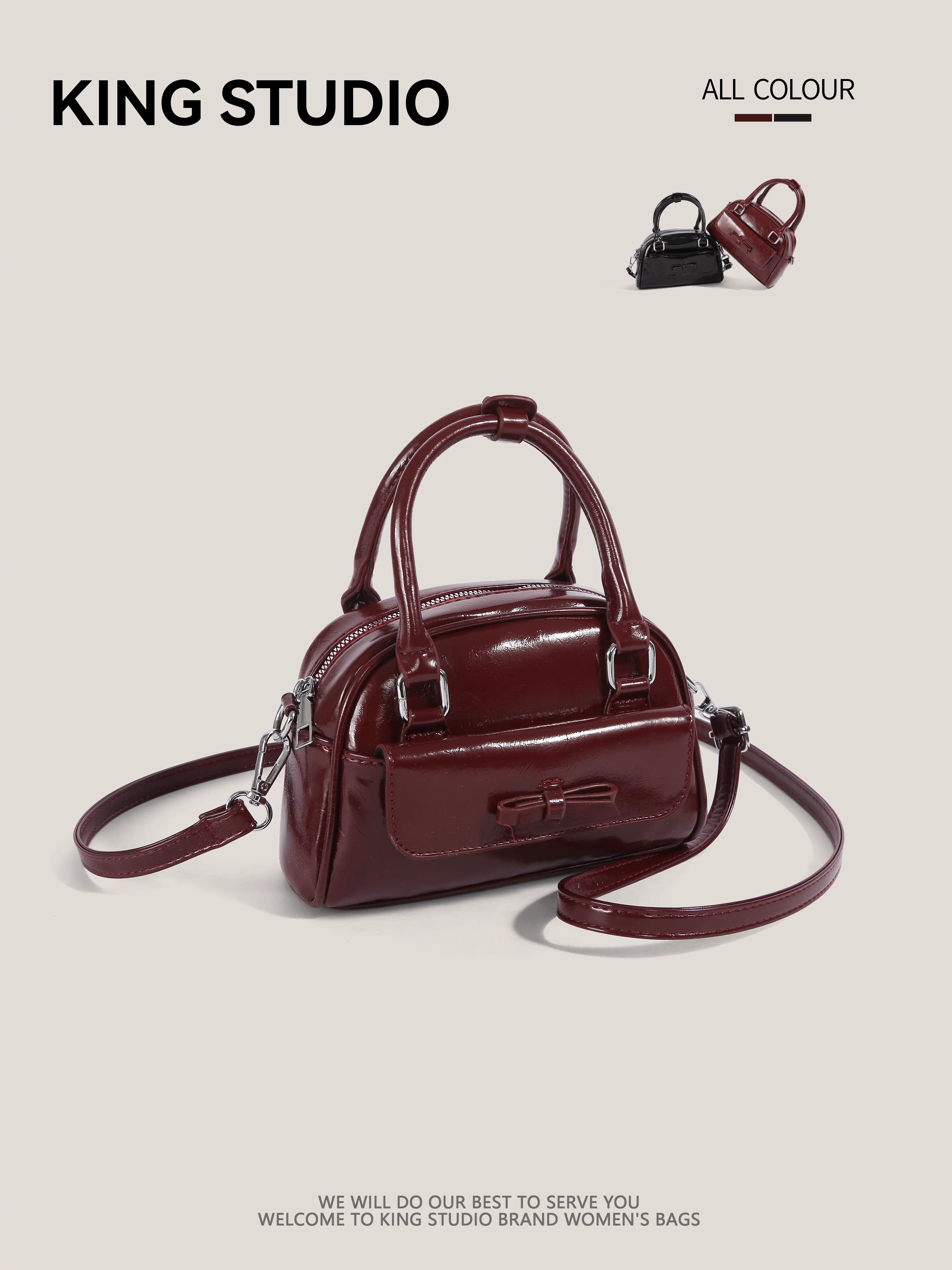 Túi bowling đỏ cao cấp dành cho nữ, mẫu mới 2026, thời trang đa năng, túi đeo vai, đeo chéo, phong cách thường ngày