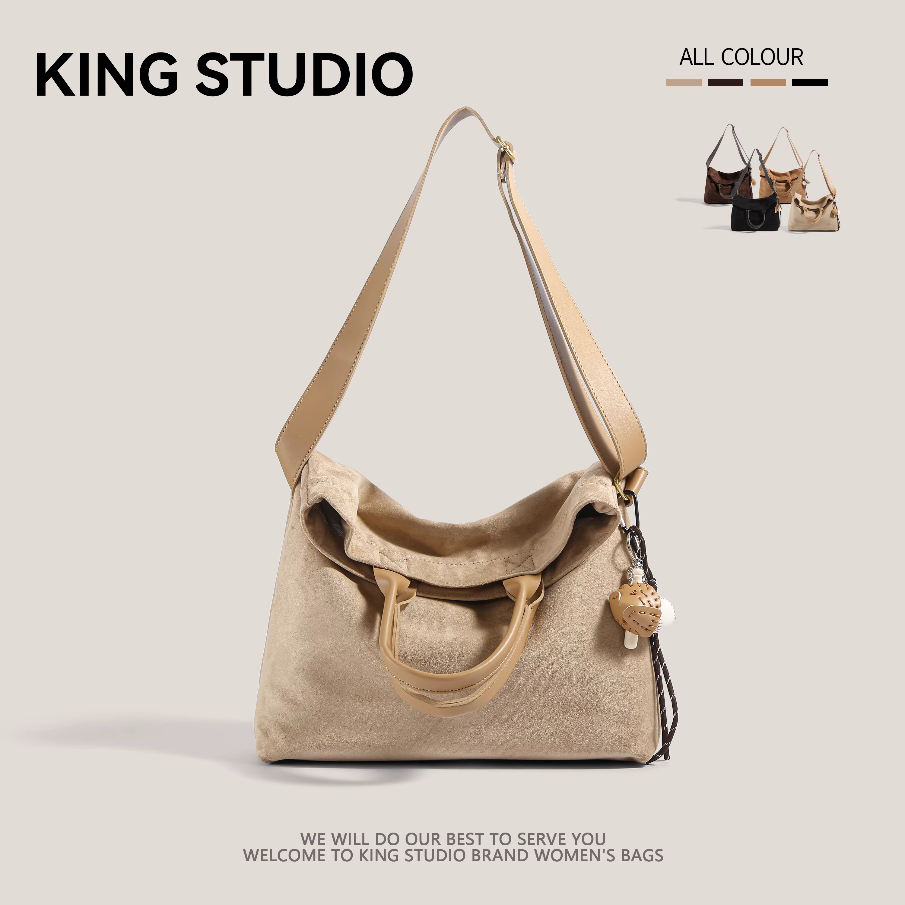 Túi xách da lộn cỡ lớn dành cho nữ, mẫu mới thu đông 2025, phong cách retro thời trang, túi đeo vai đa năng, túi tote đi làm và đi lại