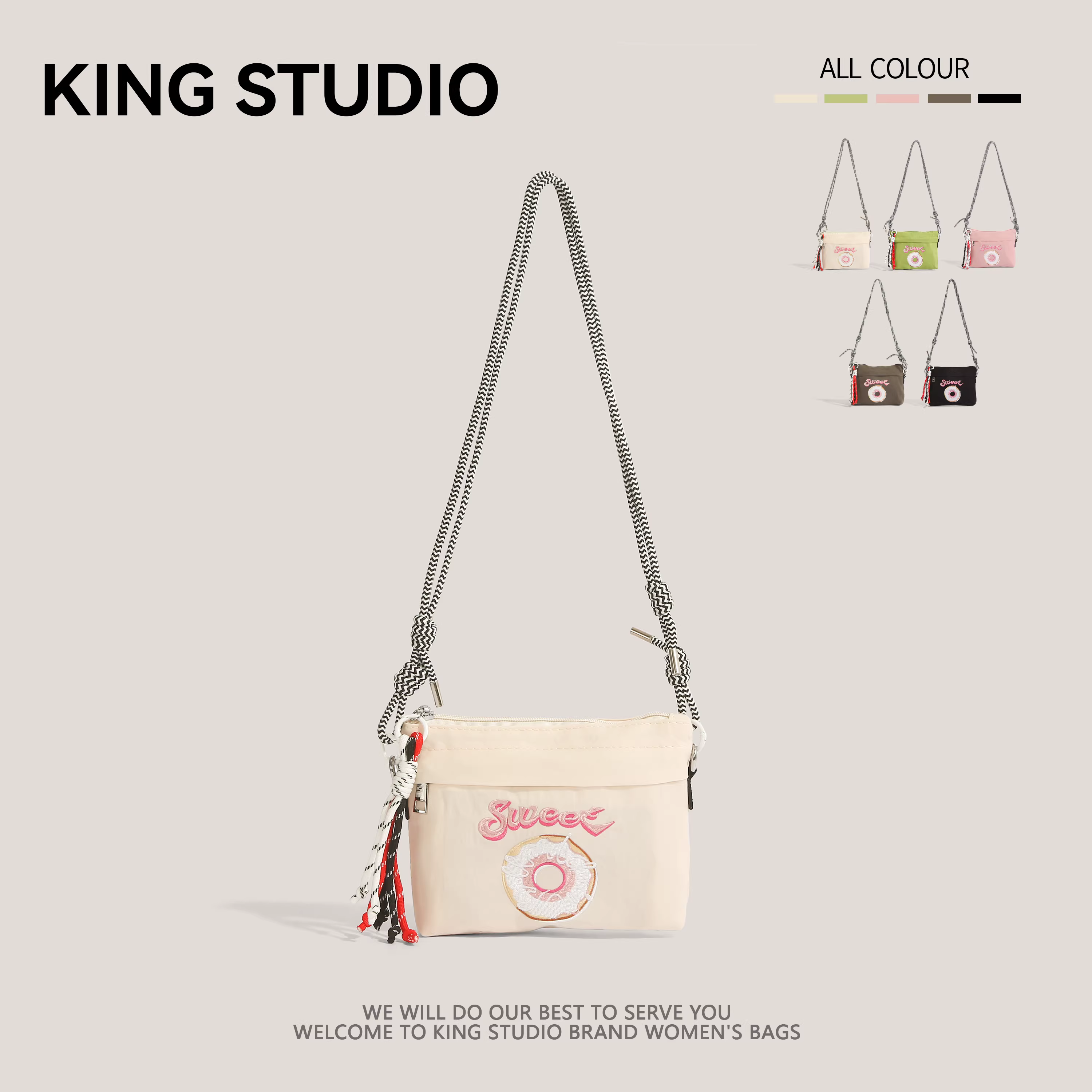 Túi mua sắm thân thiện với môi trường dây chuyền bi Nhật Bản, túi nylon thêu hình bánh rán, túi xách đeo vai, túi đeo chéo, túi đựng điện thoại