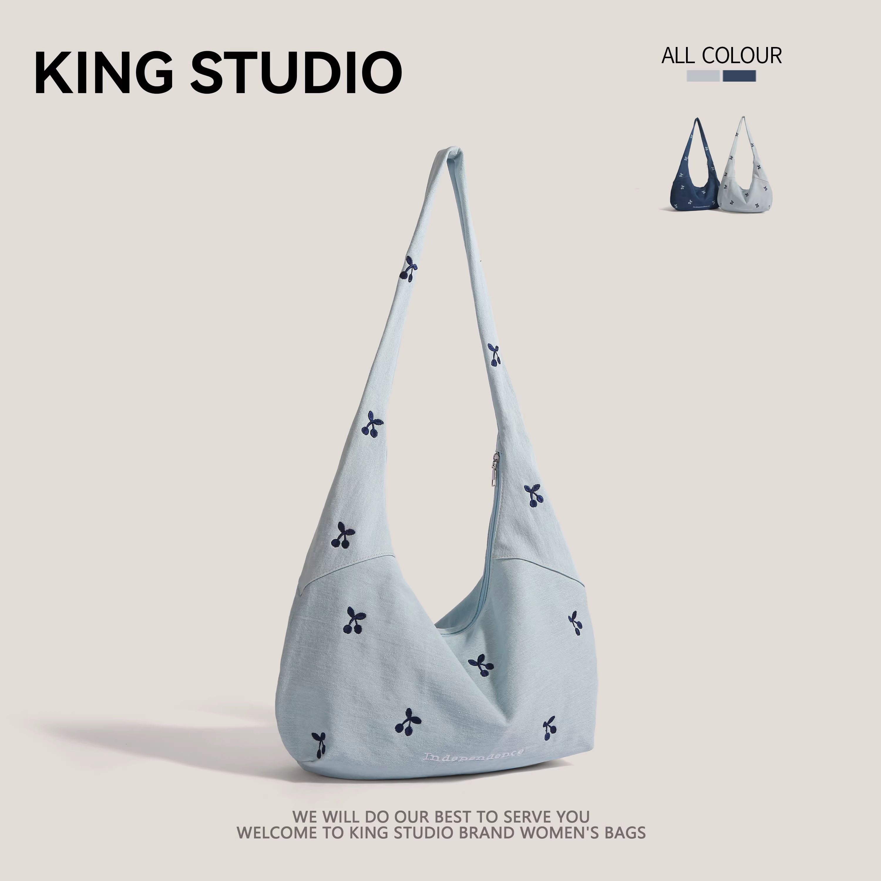 Túi denim dung tích lớn dành cho nữ, kiểu dáng mới lạ 2025, đeo chéo một bên vai, chất liệu canvas cherry, thích hợp đi học và đi làm.