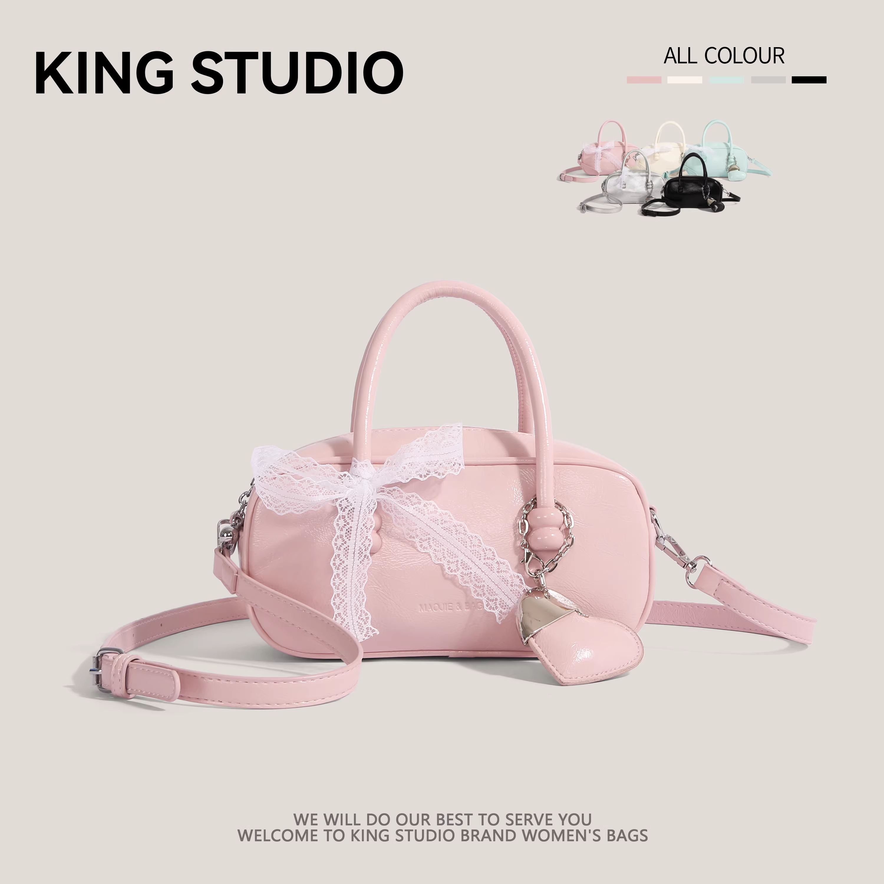 Túi xách ren cao cấp dành cho nữ xuân hè 2025, mẫu mới thời thượng, túi bowling đa năng, đeo chéo