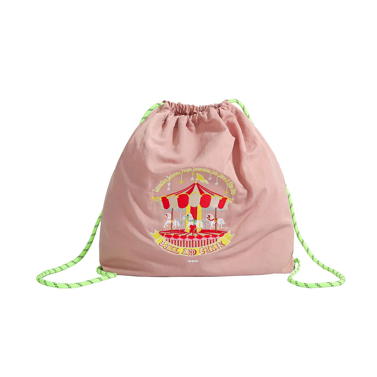 Túi xách cùng kiểu dáng của Naza, ba lô vải canvas thân thiện với môi trường thêu dây xích hình quả bóng kiểu Nhật màu hồng.