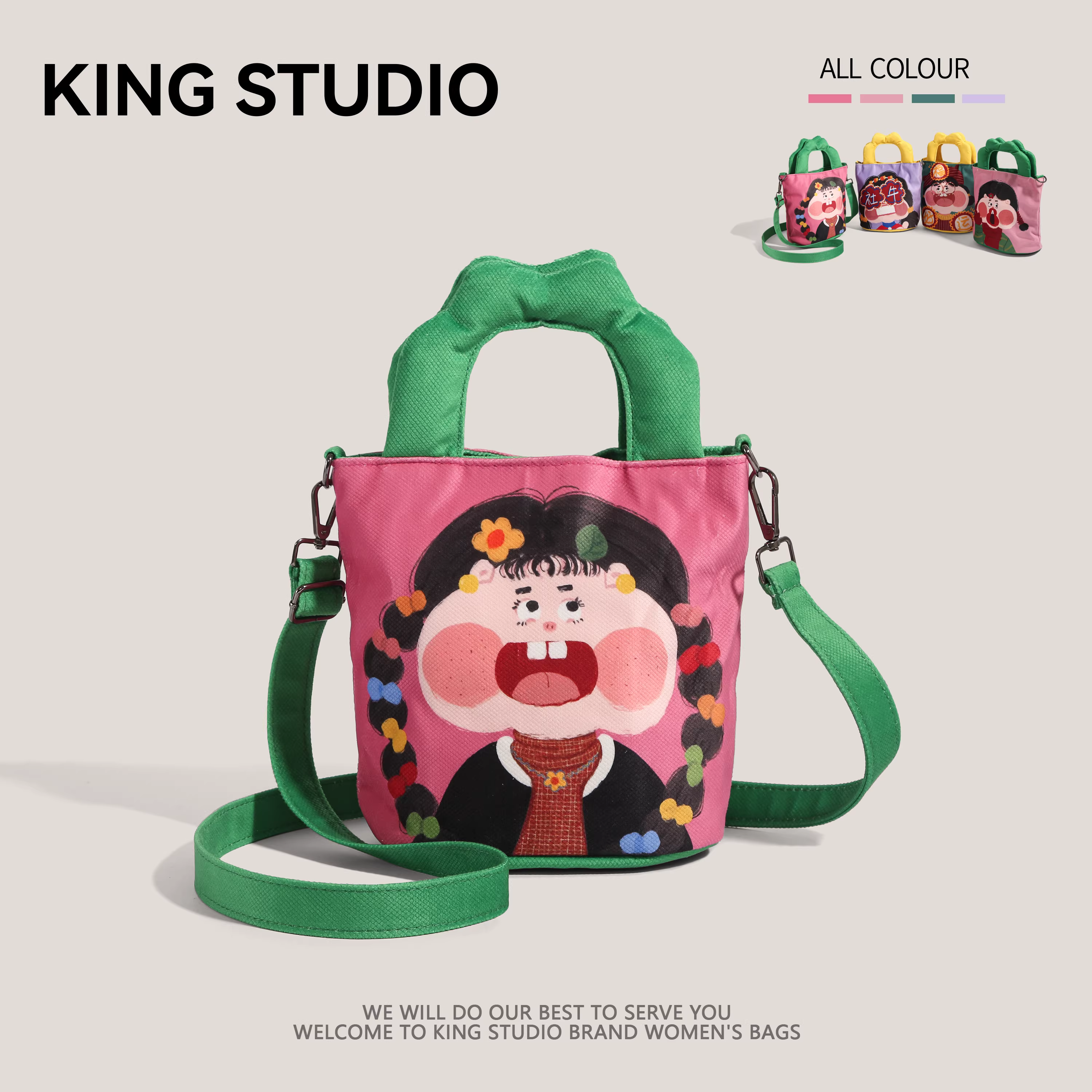 Túi đeo vai/chéo họa tiết minh họa dung tích lớn dành cho nữ, mẫu mới 2025, thời thượng, dễ thương, chất liệu canvas, kiểu dáng độc đáo xấu lạ nhưng dễ thương