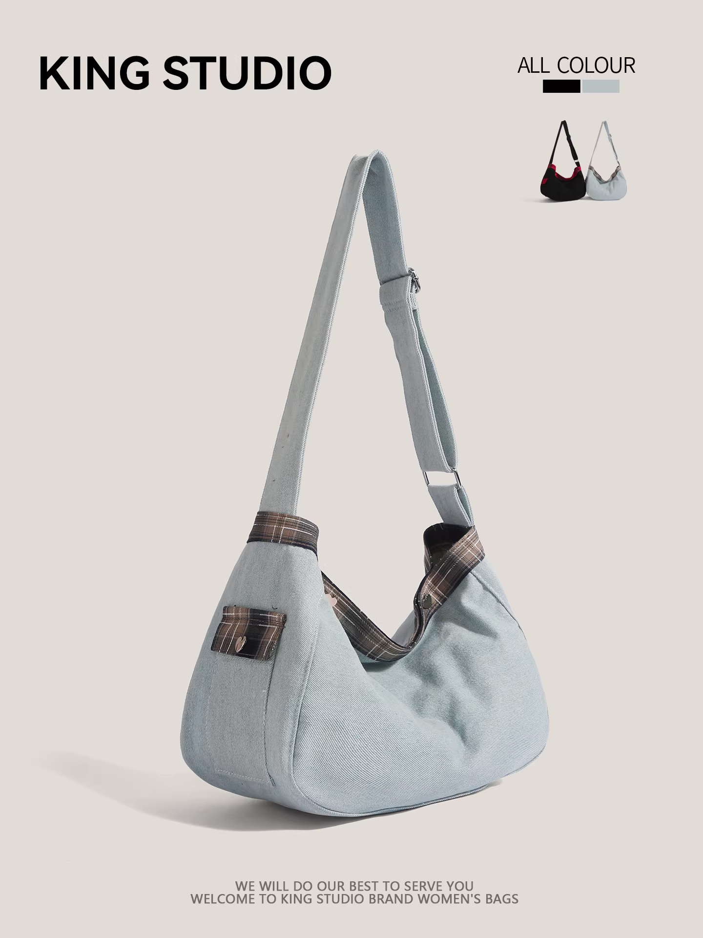 Túi vải denim Hàn Quốc dành cho nữ, mẫu mới 2025, thời trang, dung tích lớn, đeo vai, đeo chéo đa năng, kiểu dáng bánh bao