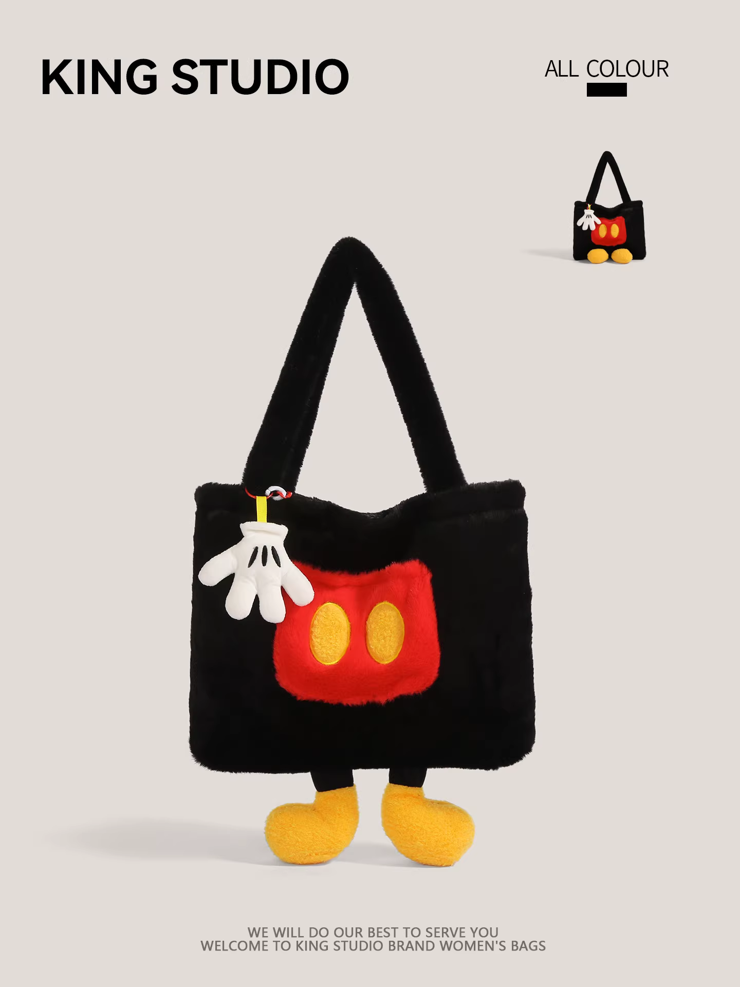 Túi tote lông mềm dung tích lớn dành cho nữ, mẫu mới 2025, thời trang dễ thương, túi xách Mickey, túi đi làm, túi đeo vai học sinh, sinh viên