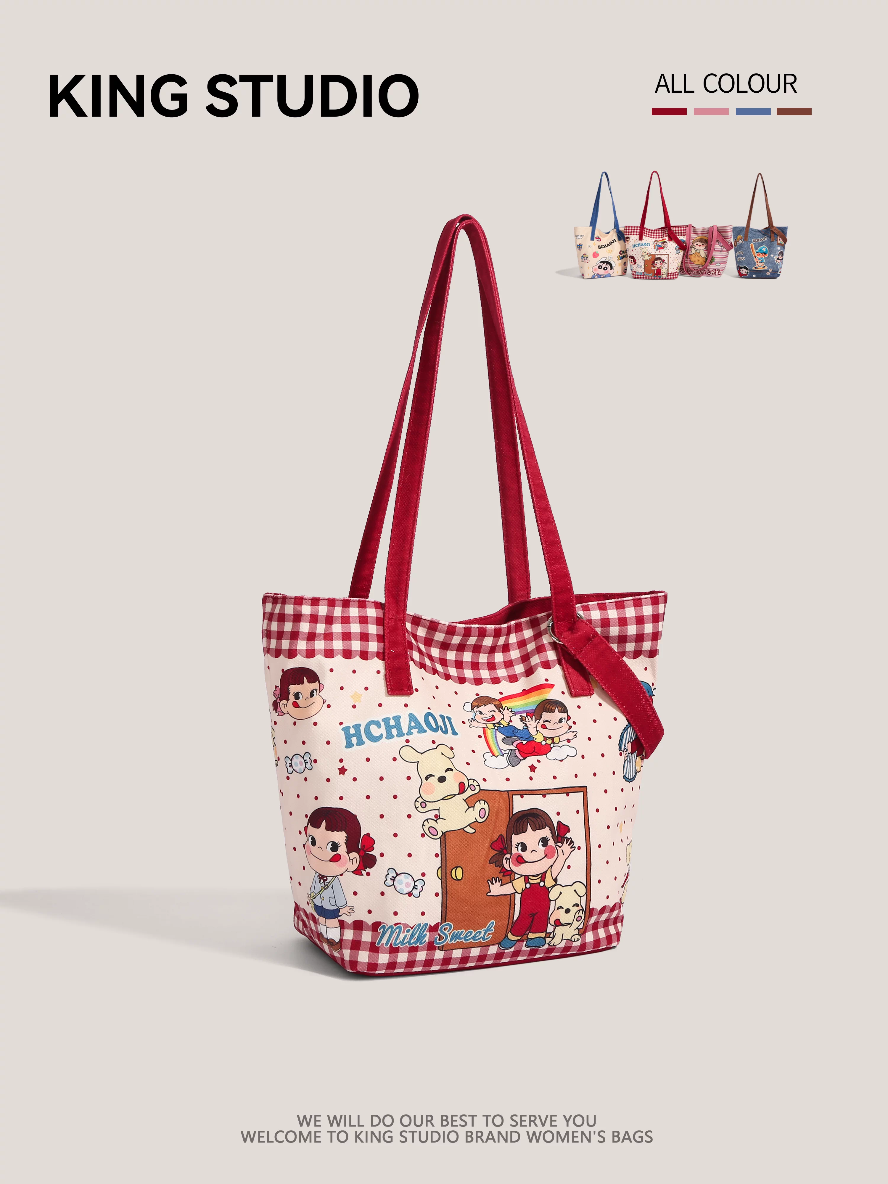 Túi vải bố thiết kế độc đáo dành cho nữ 2025, mẫu mới dễ thương hoạt hình, đa năng, đeo vai, dung tích lớn, túi tote đi làm