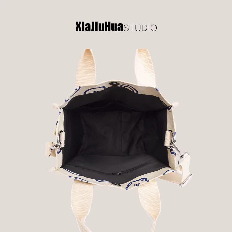 Túi vải bố DrinKing2025 mới, túi xách hình gấu dễ thương, túi đeo chéo vai học sinh