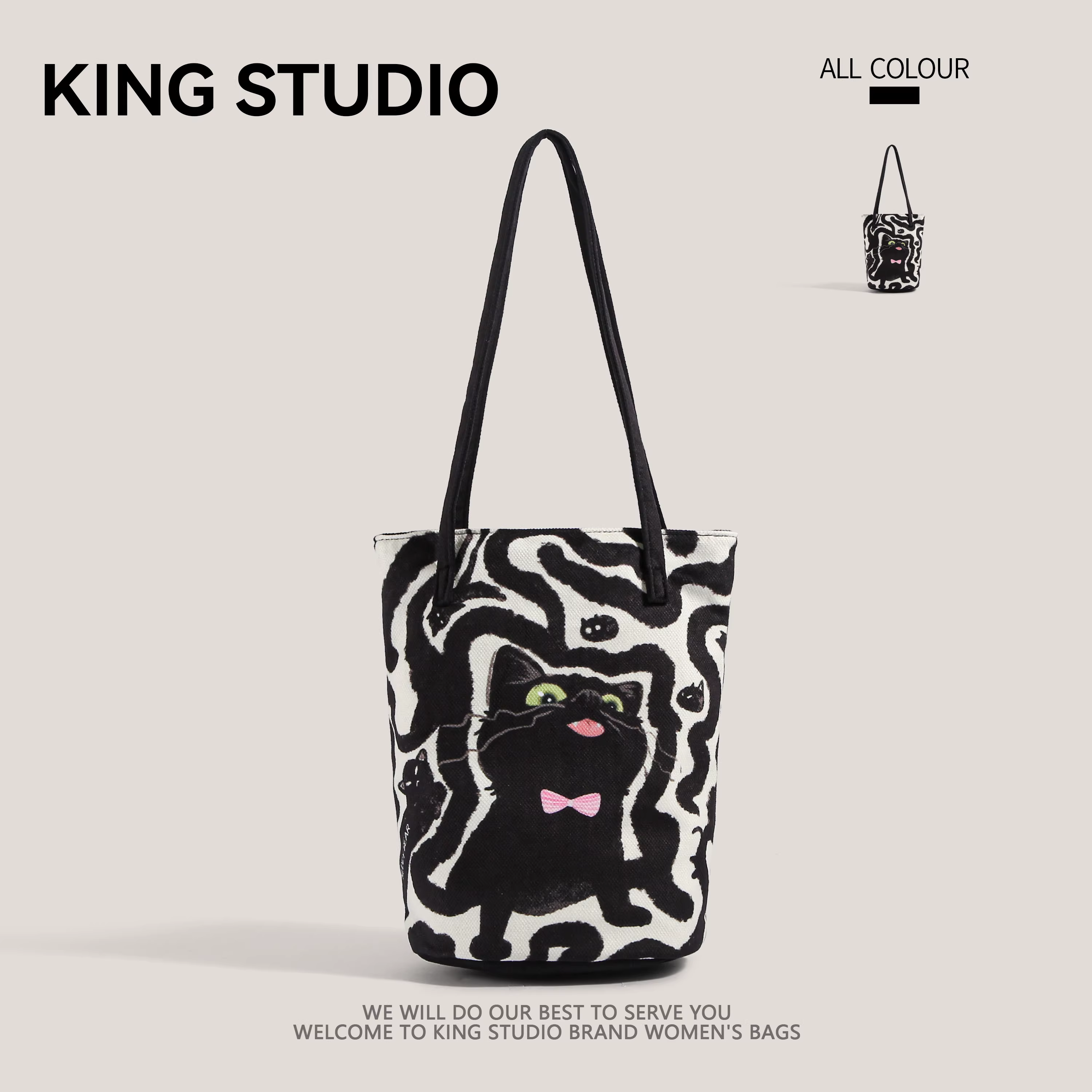 Túi vải canvas hình mèo con dành cho nữ, mẫu mới 2025, phong cách thời thượng, túi tote tiện dụng, đa năng, túi đeo vai, túi đeo chéo.