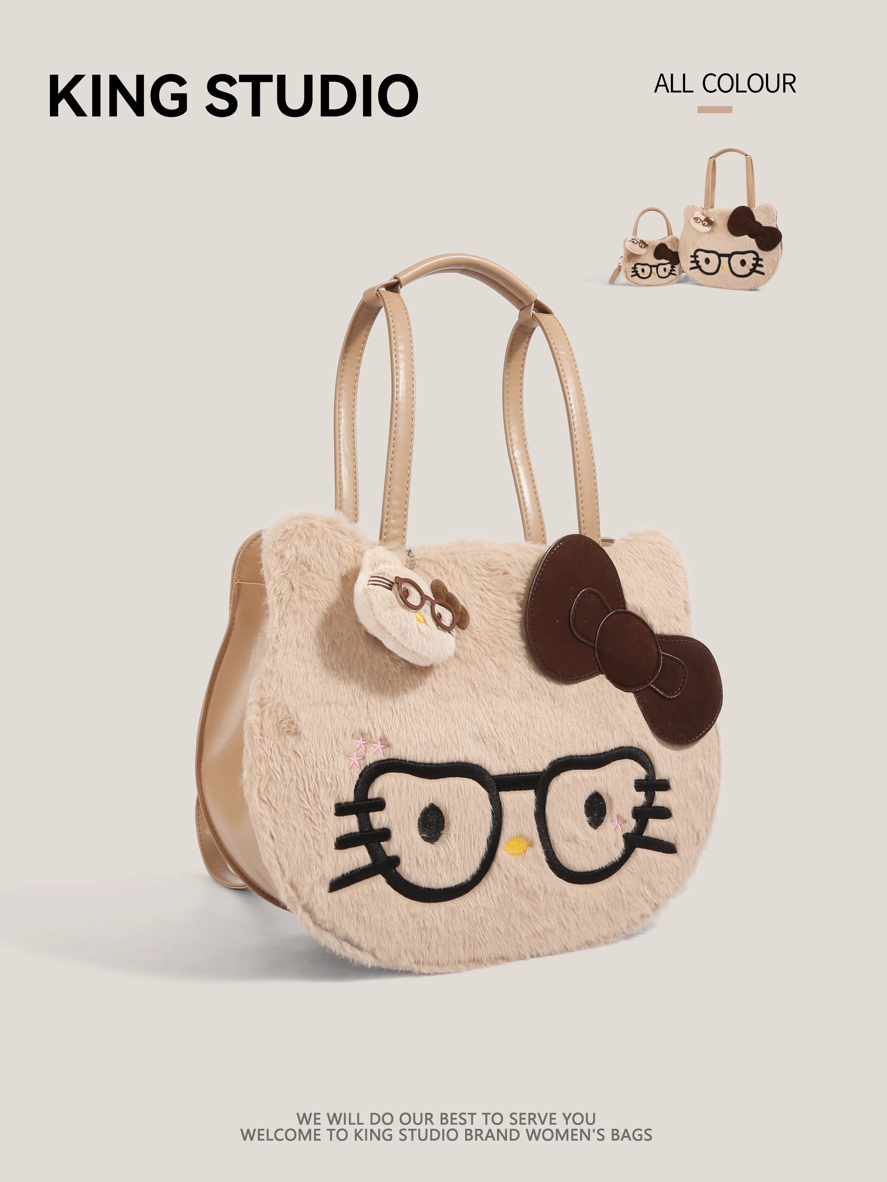 Túi tote lông thú Hello Kitty dễ thương dành cho nữ, mẫu mới 2026, thời trang, hoạt hình, quà sinh nhật, túi đeo vai