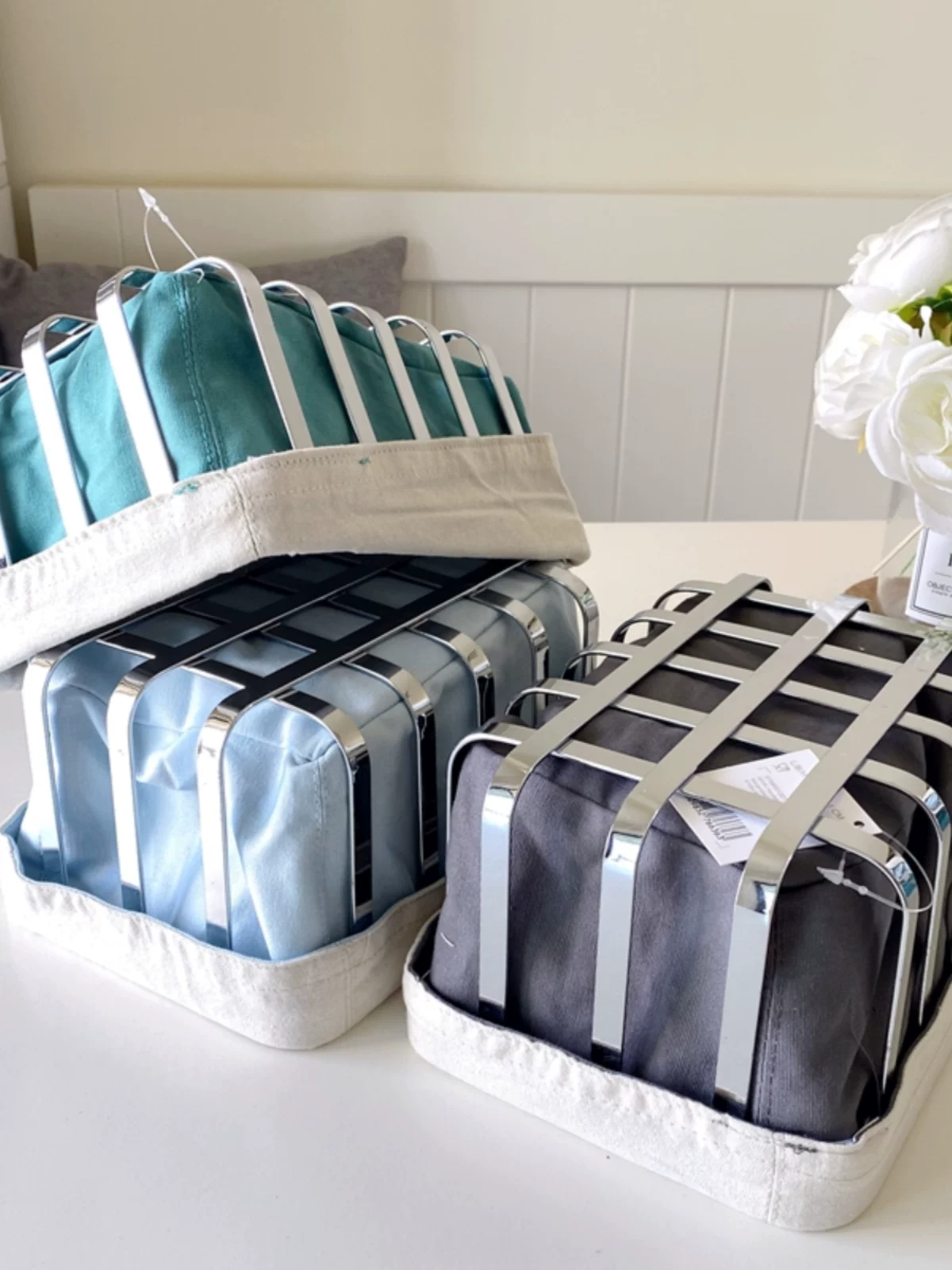 Giỏ đựng bánh mì bằng vải thép không gỉ từ Anh, giỏ đựng thực phẩm, hộp đựng đồ để bàn